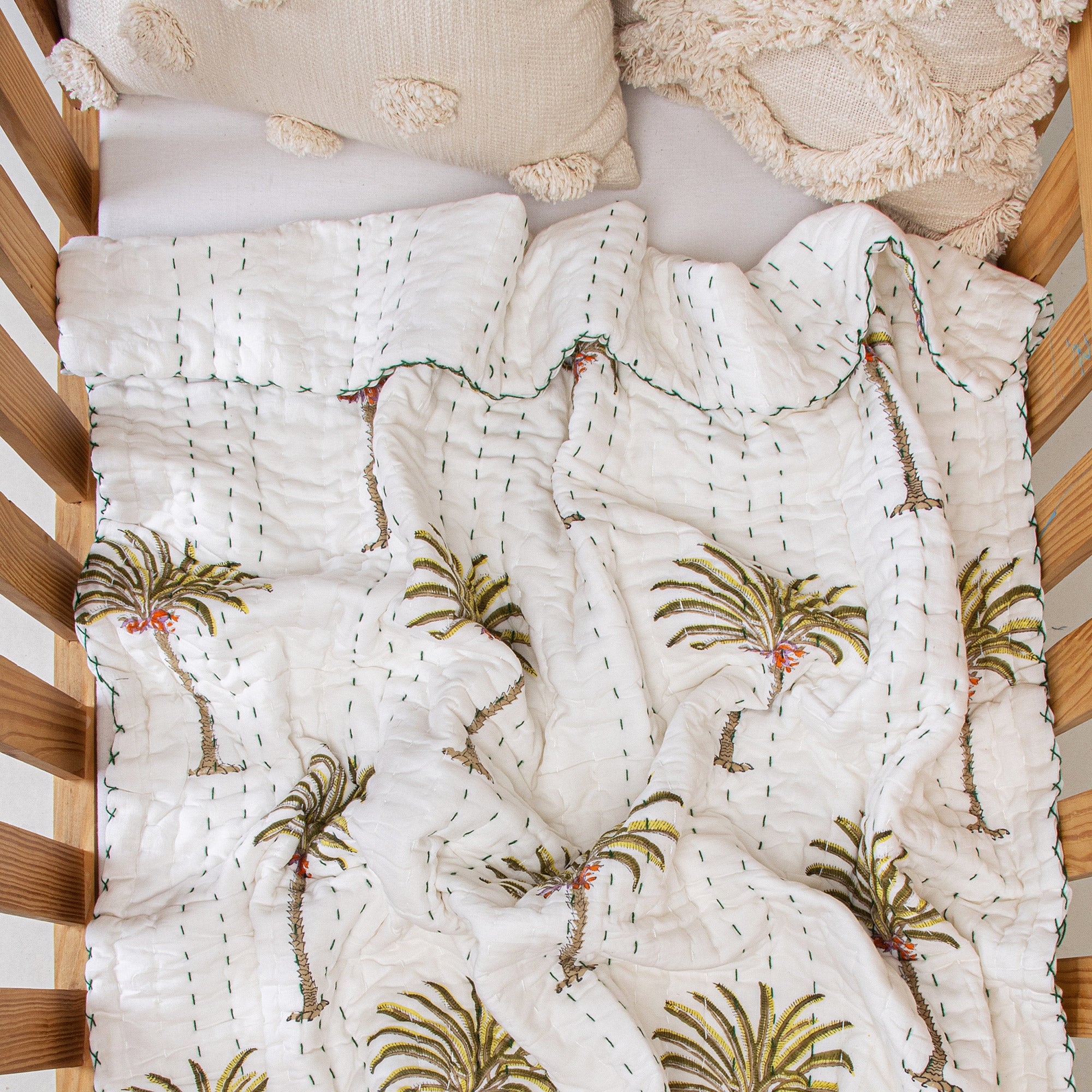 Green Palm Print Cotton Newborn Baby Wrap Blanket