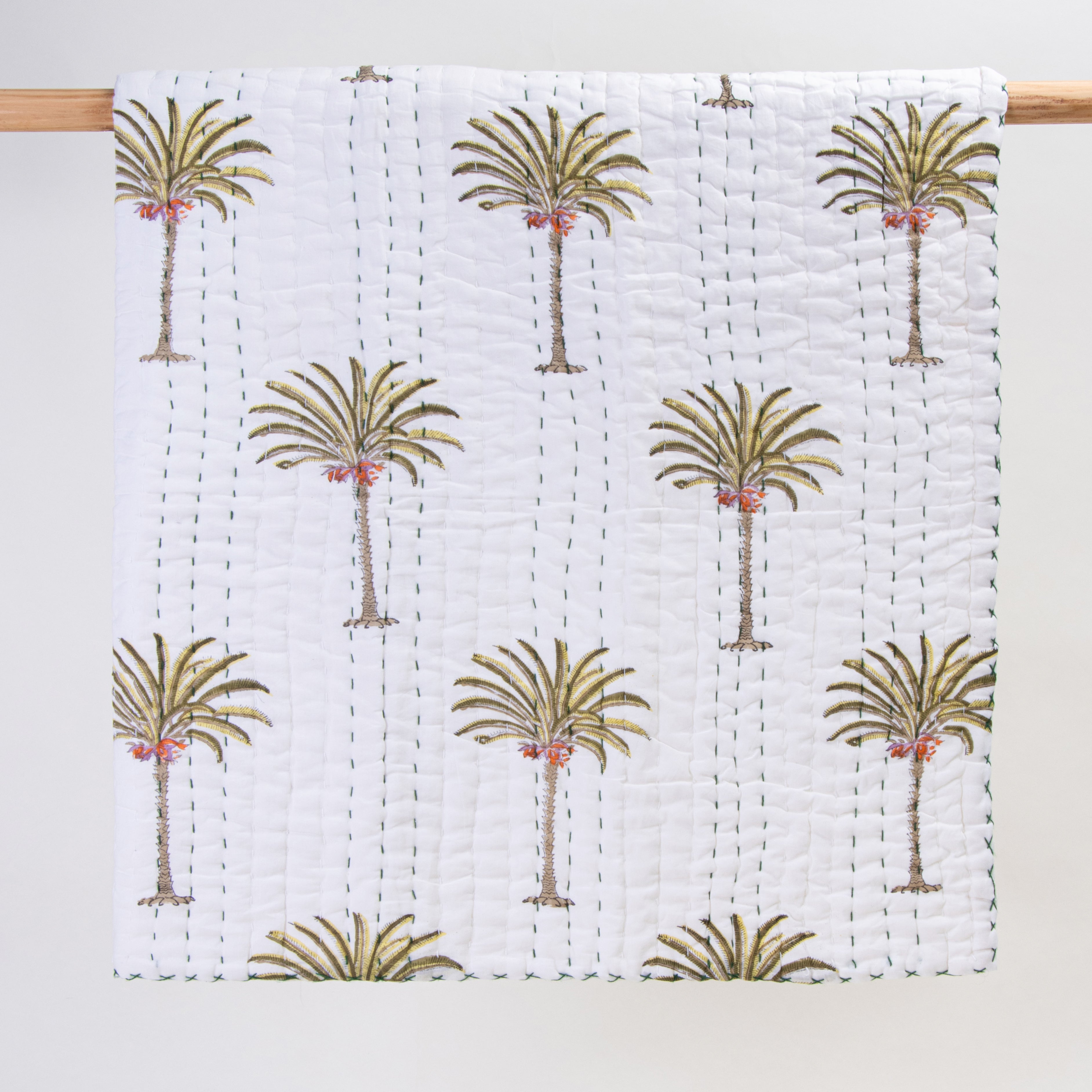 Green Palm Print Cotton Newborn Baby Wrap Blanket