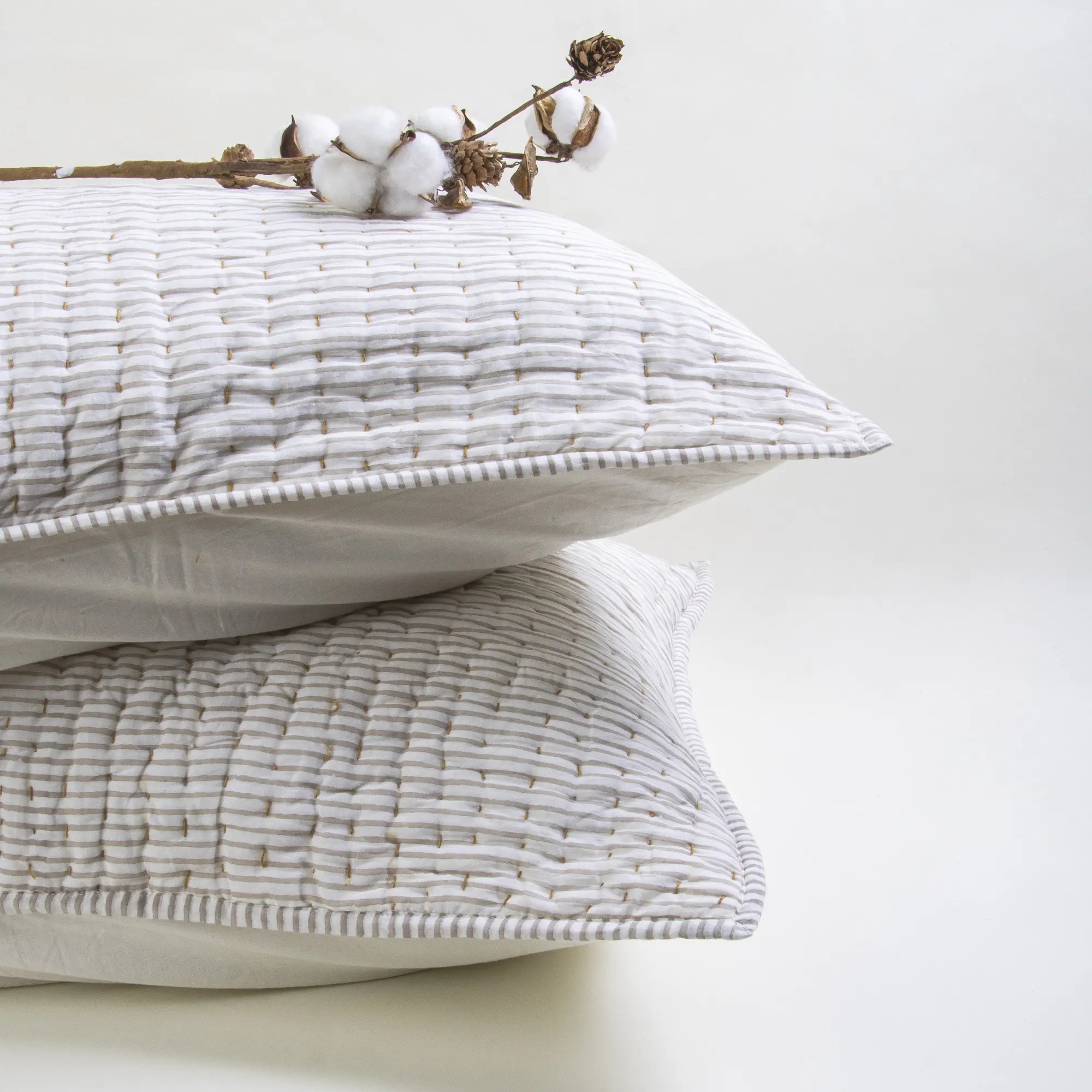 Handmade Kantha Pillow Cover- Stripe