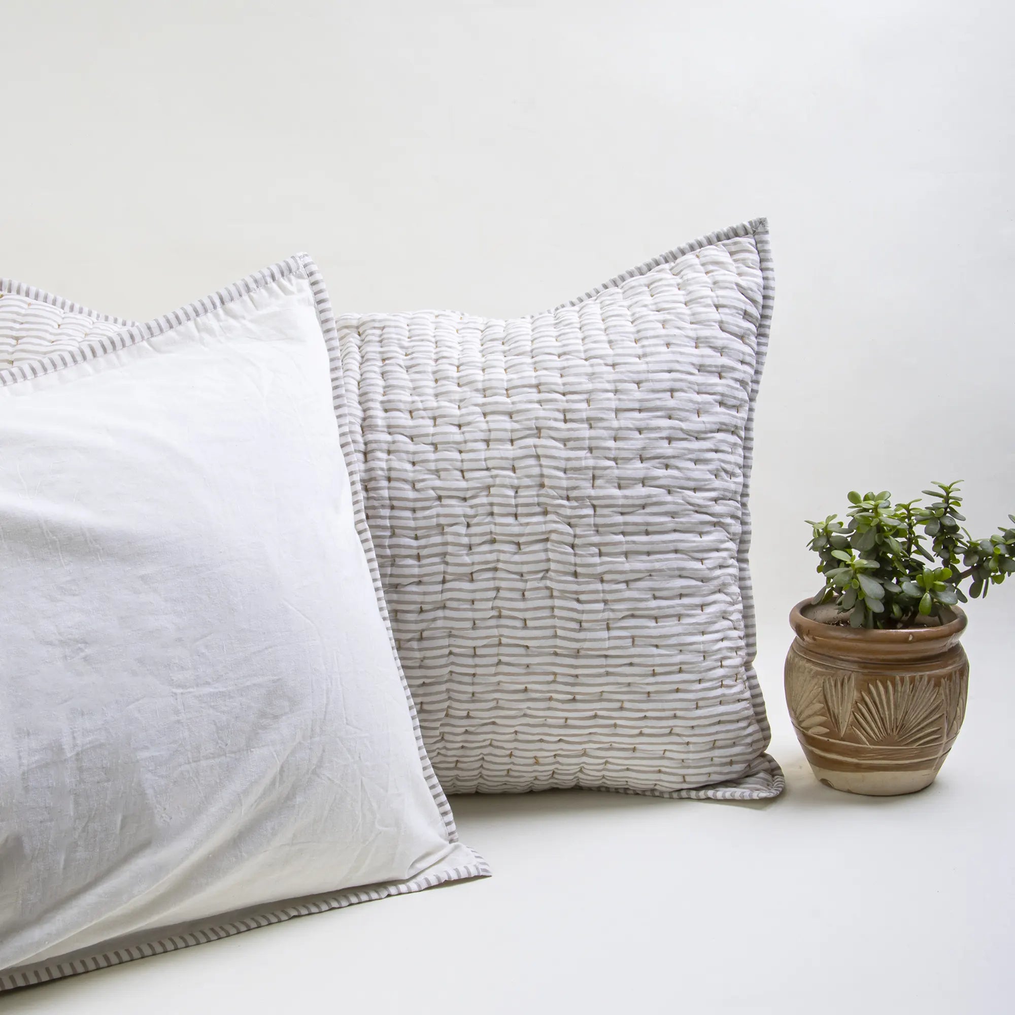 Handmade Kantha Pillow Cover- Stripe