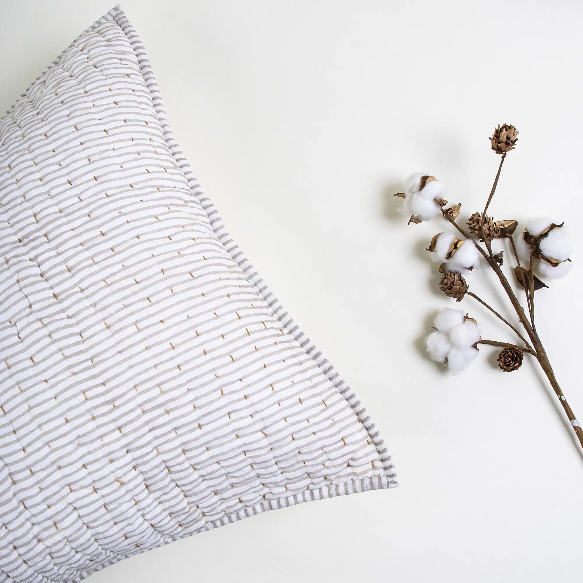 Handmade Kantha Pillow Cover- Stripe