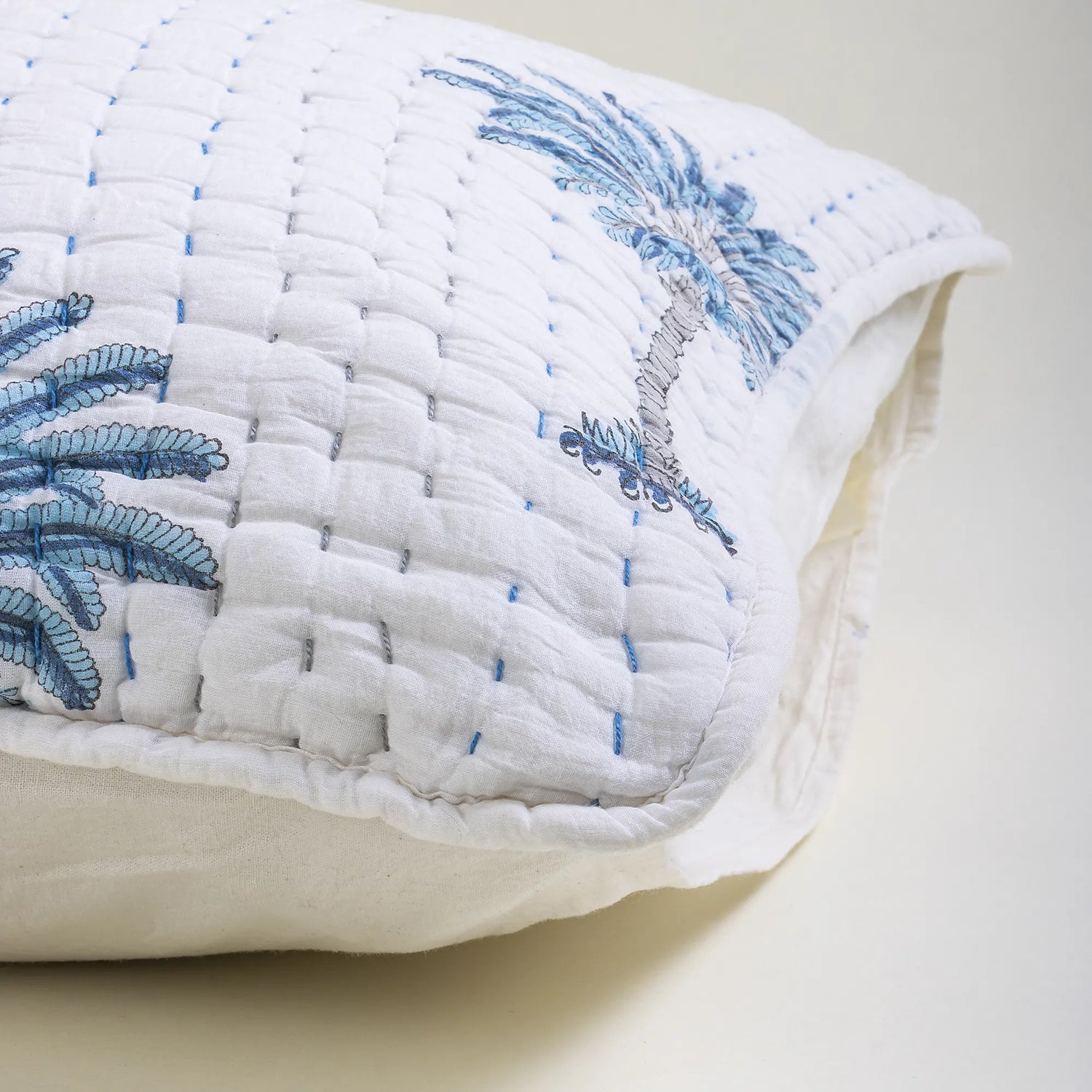 Kantha Blue Palm Print Pure Cotton Pillow Covers