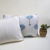 Kantha Blue Palm Print Pure Cotton Pillow Covers