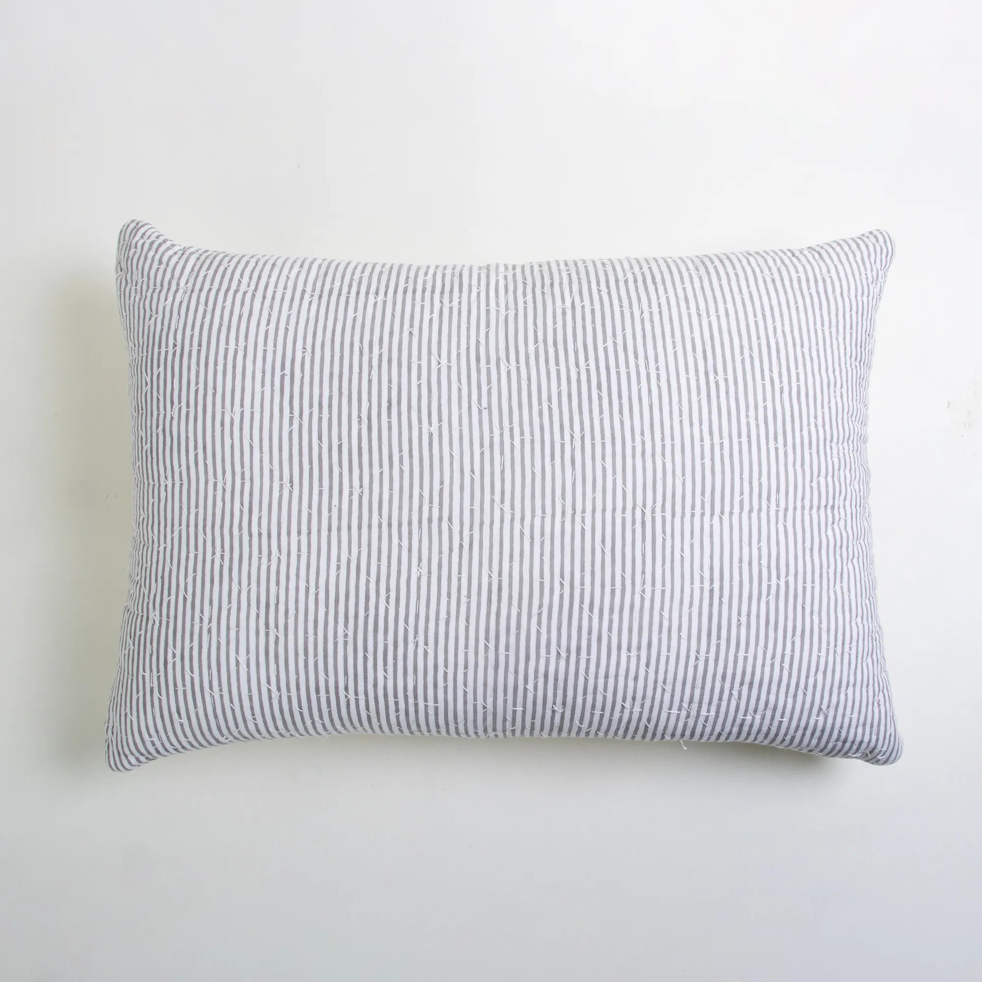 Cotton Kantha Quilted Pillow Cover with hand block print stripe edges