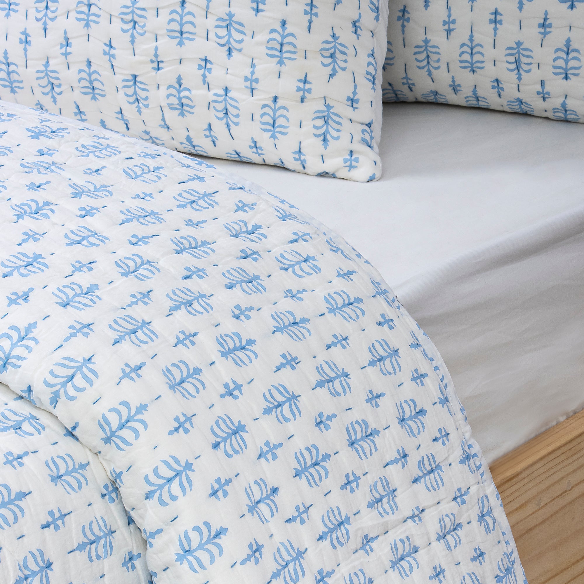 Sky Blue Floral Printed Soft Quilt Blanket
