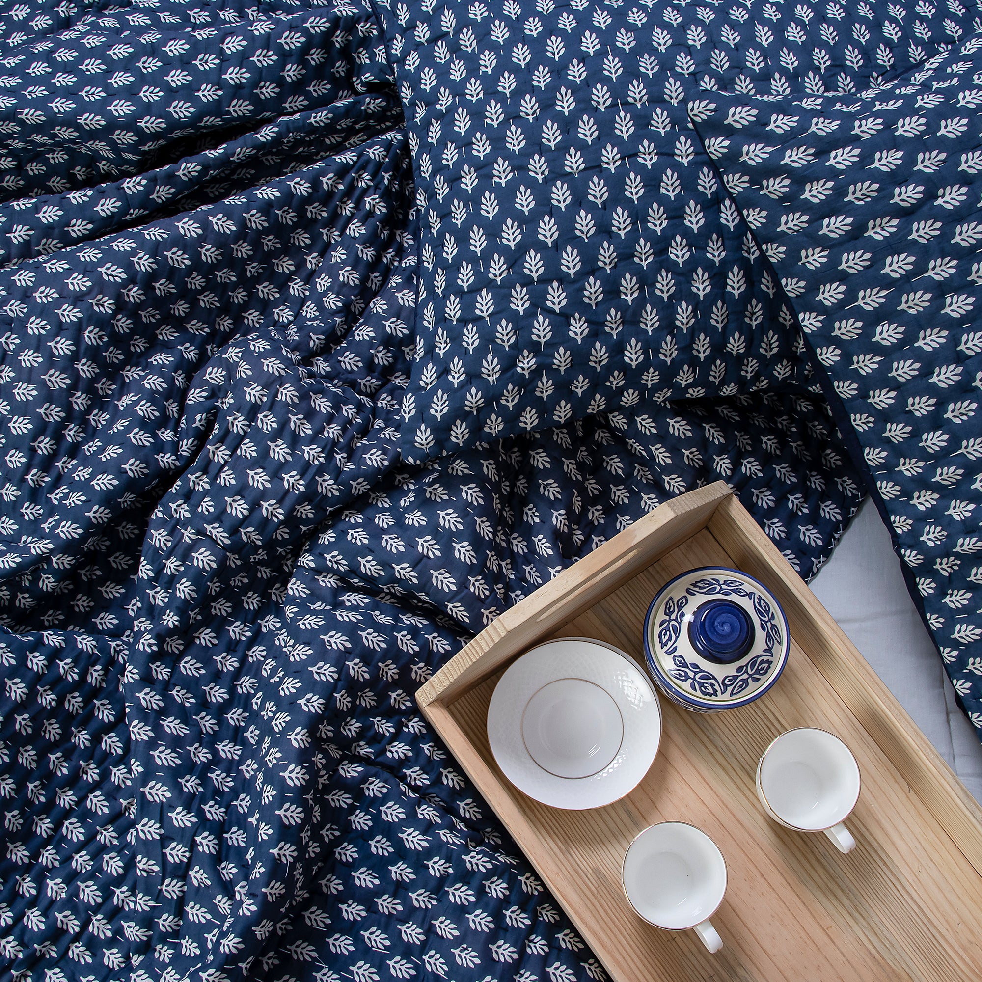 Blue Vintage Kantha Quilts & Cotton Rajai Blanket
