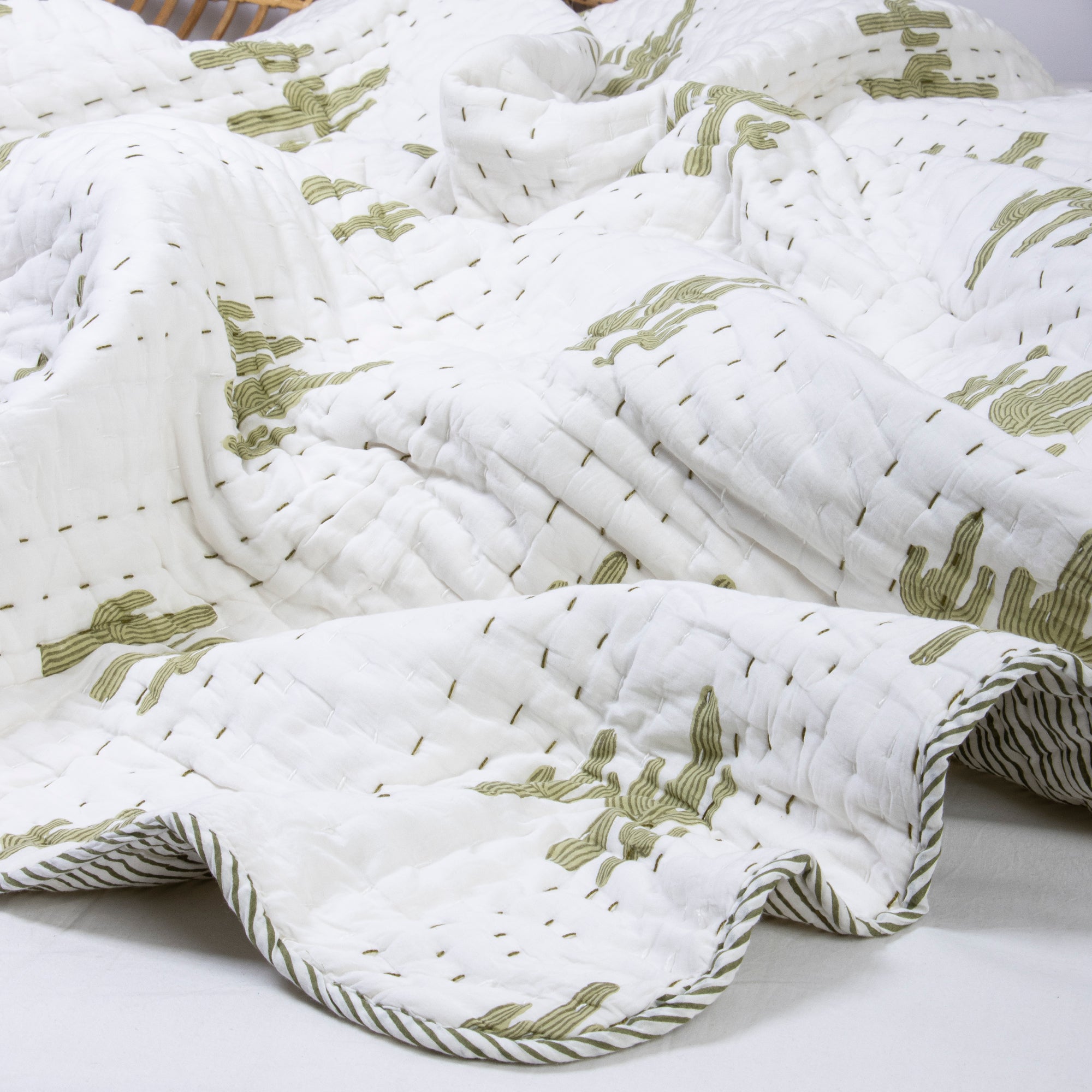 Green Cactus Printed Original Jaipuri Razai Double Bed