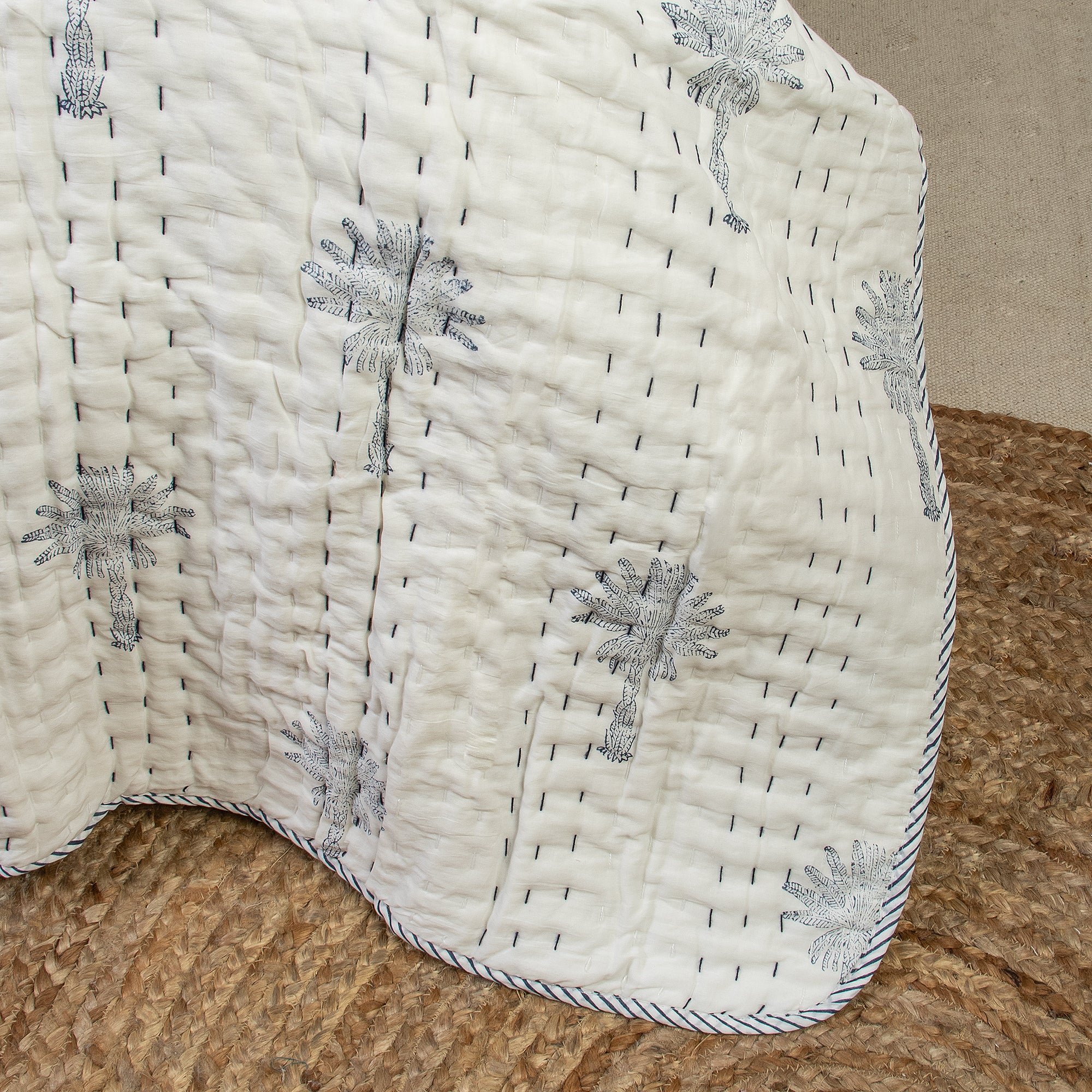 Hand Block Print Reversible Kantha Quilt Blanket