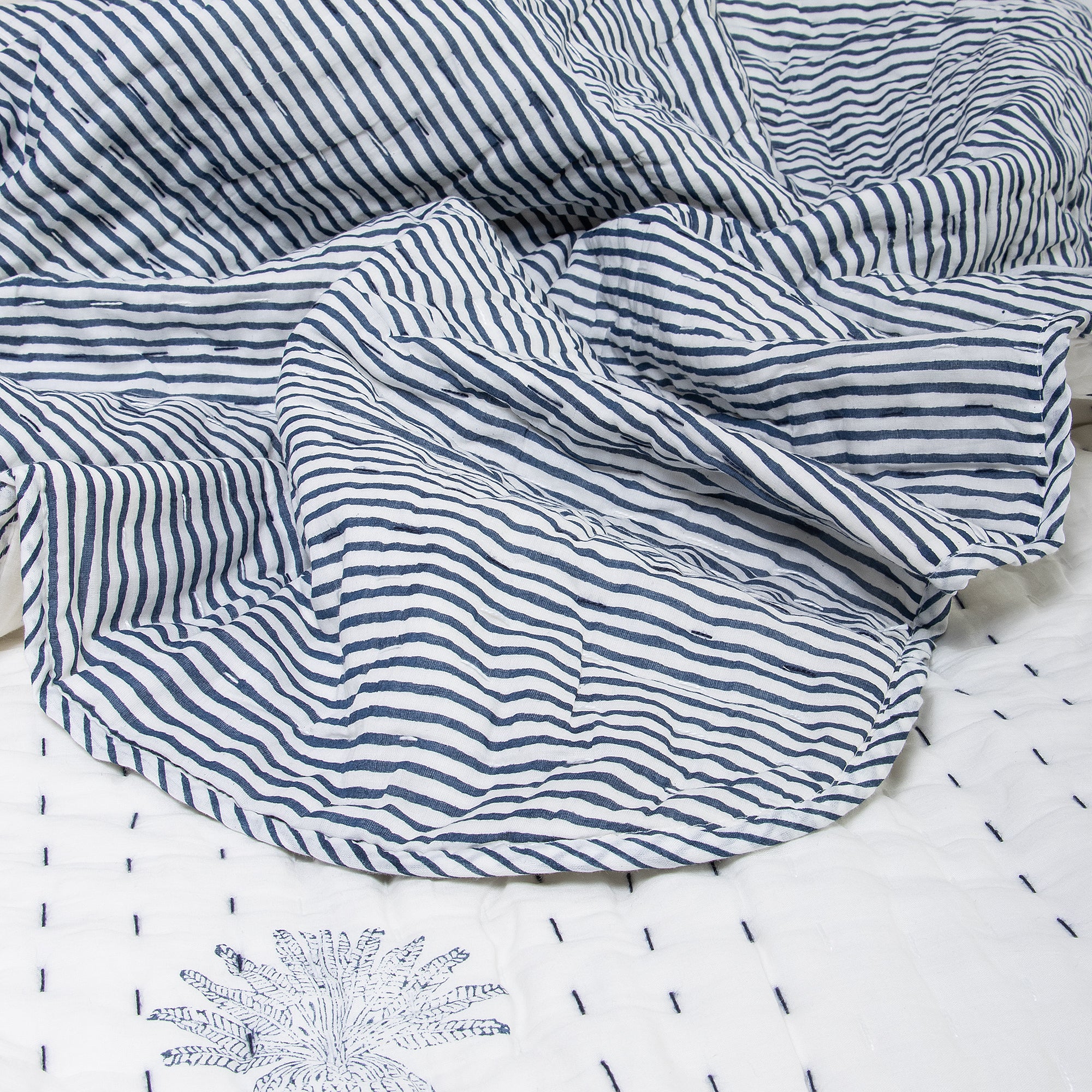 Hand Block Print Reversible Kantha Quilt Blanket