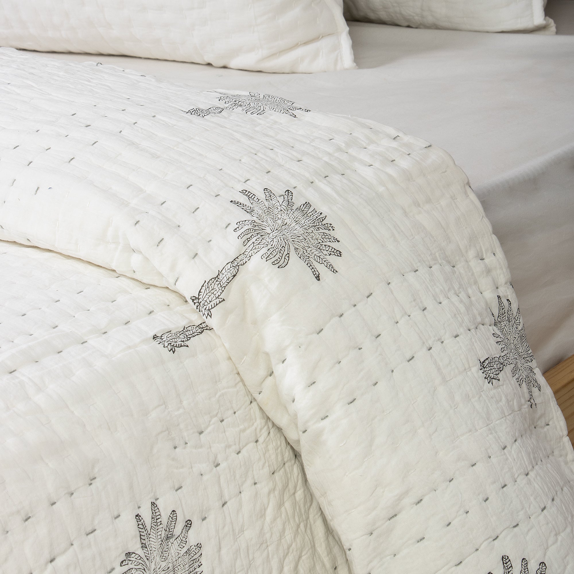 Kantha Hand Block Printed Cotton Quilt Blanket