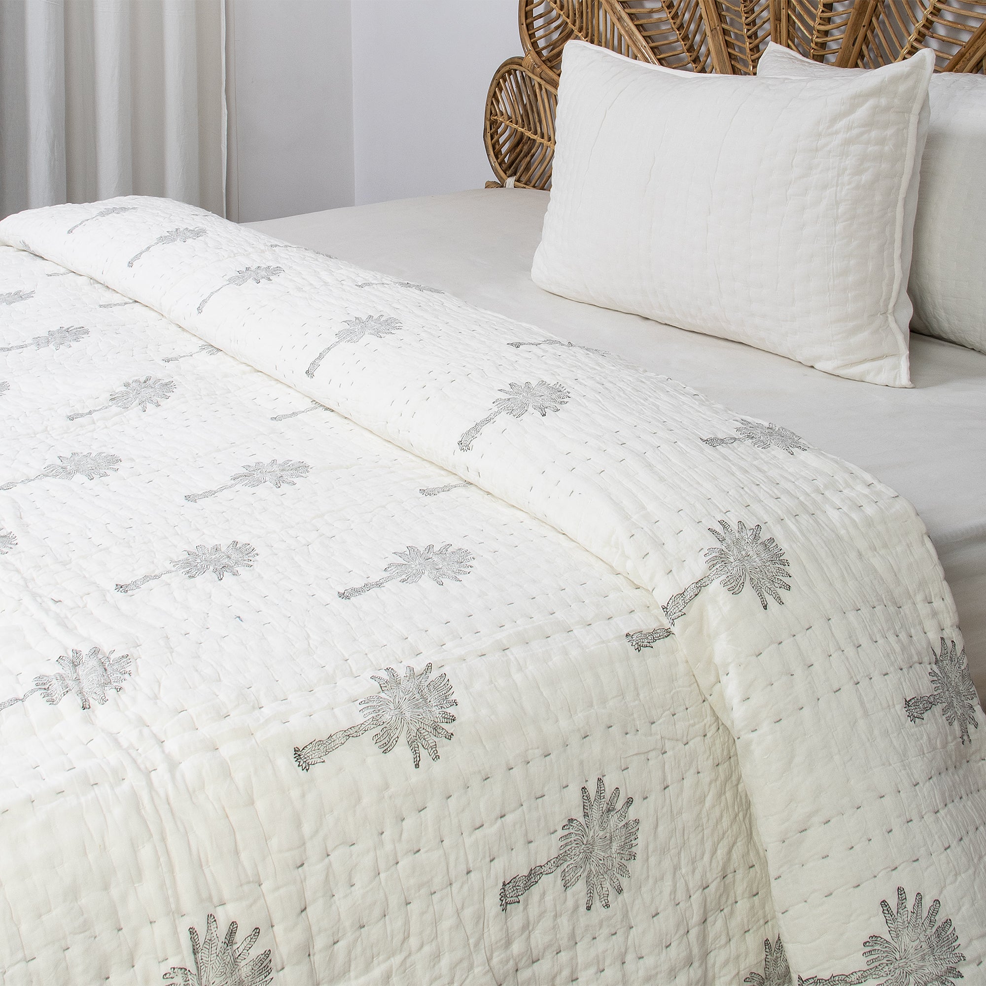 Kantha Hand Block Printed Cotton Quilt Blanket