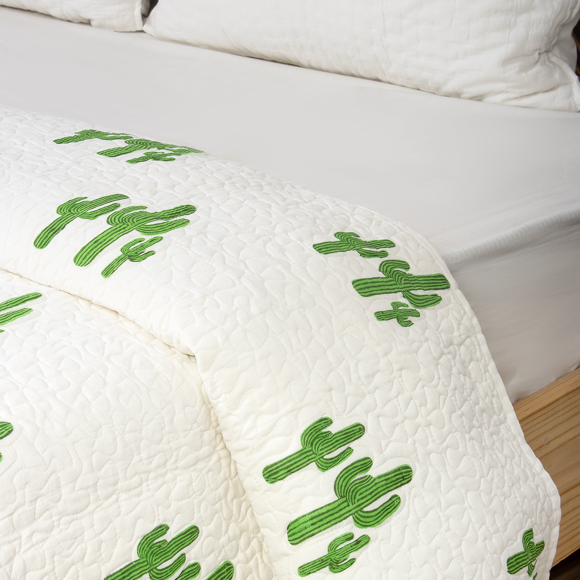 Green Cactus Big Printed Cotton Jaipuri Blanket