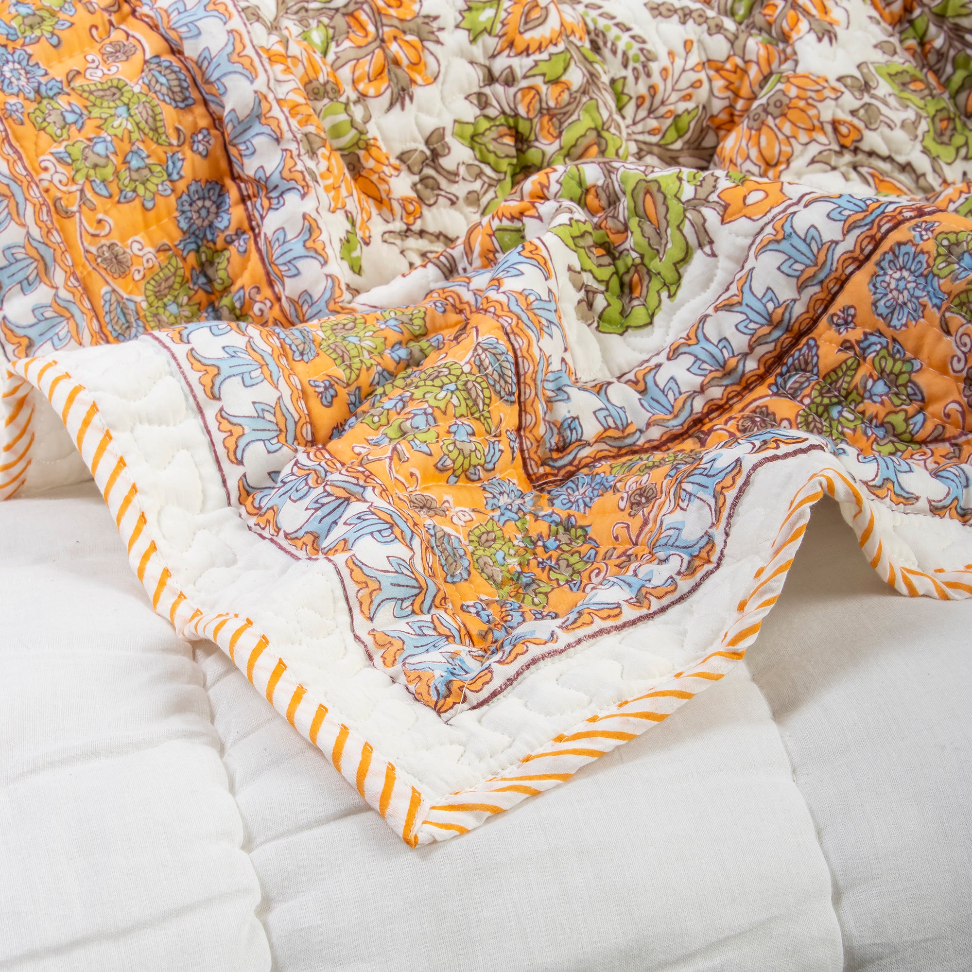Yellow Floral Organic Cotton Jaipuri Quilts Online