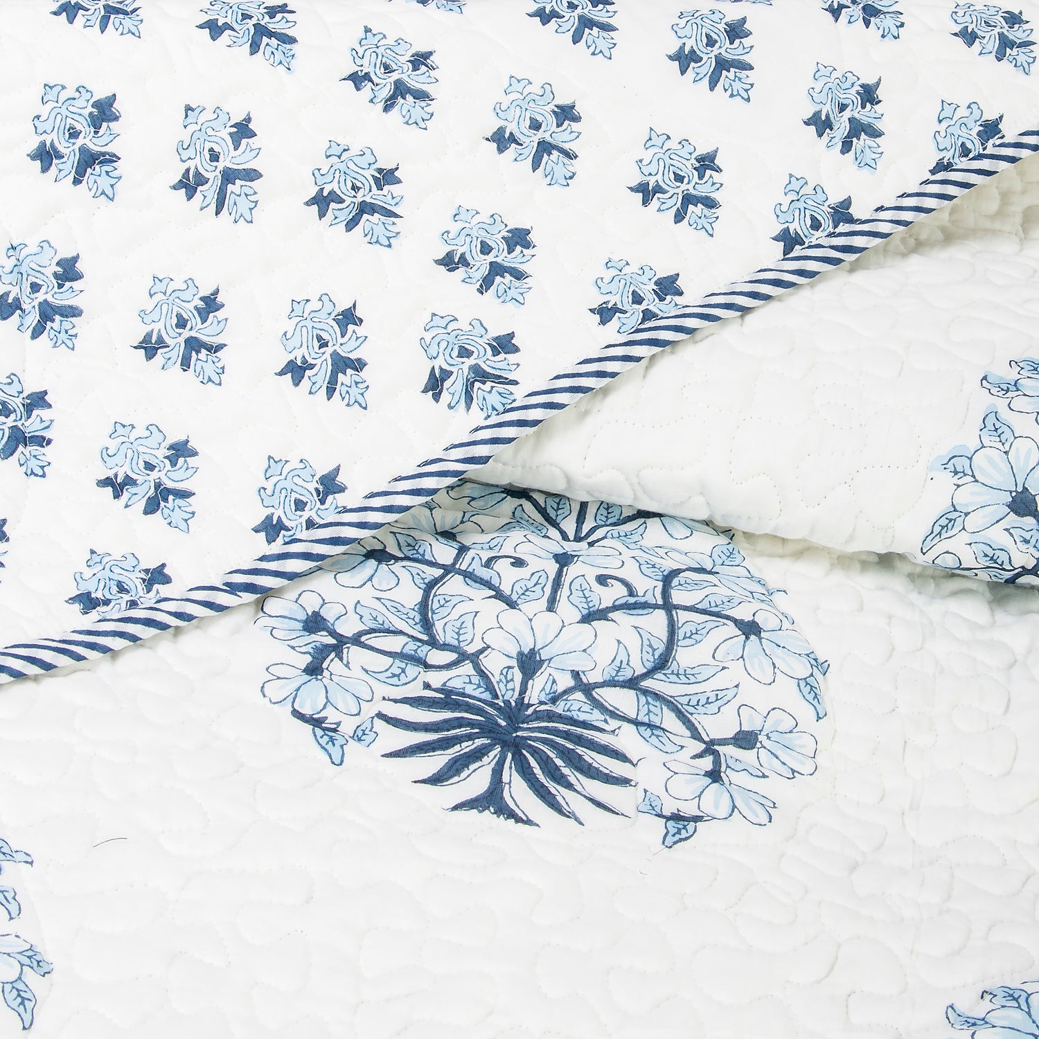 Floral Indian Hand Block Printed Reversible Machine Quilts