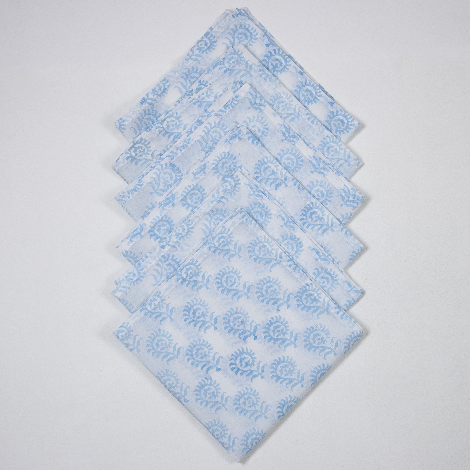 Sky Blue Flower Print Cloth Table Cotton Napkins Reusable