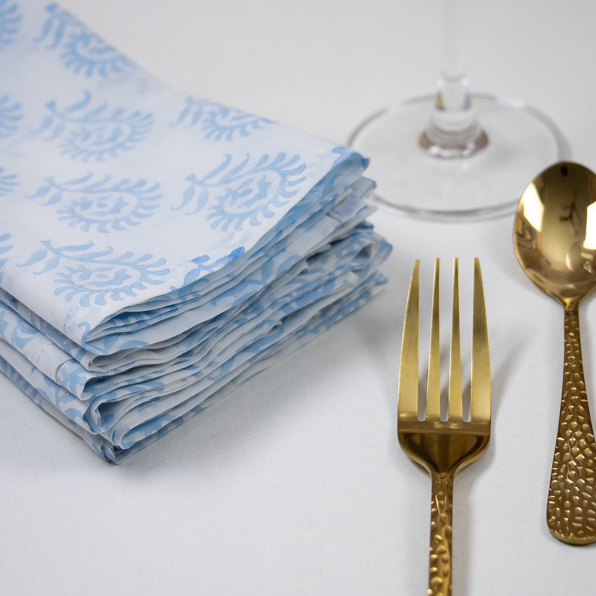 Sky Blue Flower Print Cloth Table Cotton Napkins Reusable