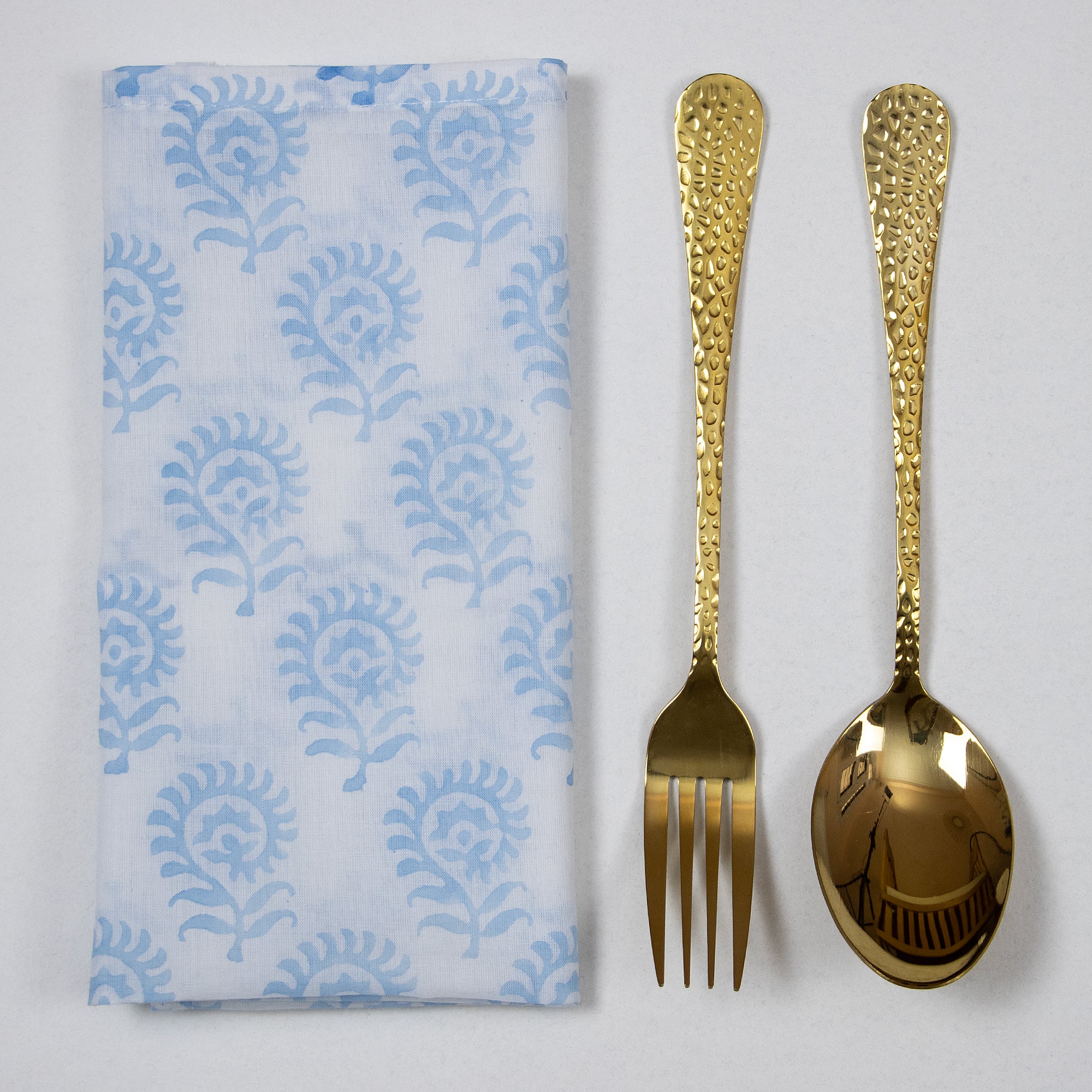 Sky Blue Flower Print Cloth Table Cotton Napkins Reusable