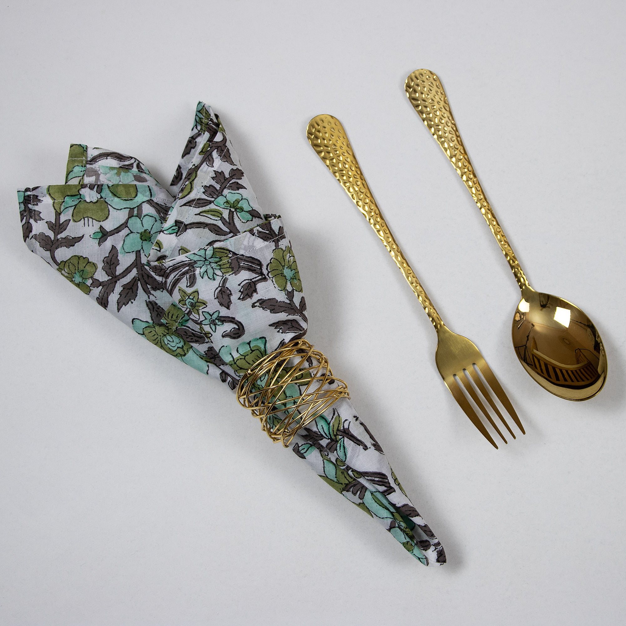 Handmade Flower Print Cotton Dinner Napkins