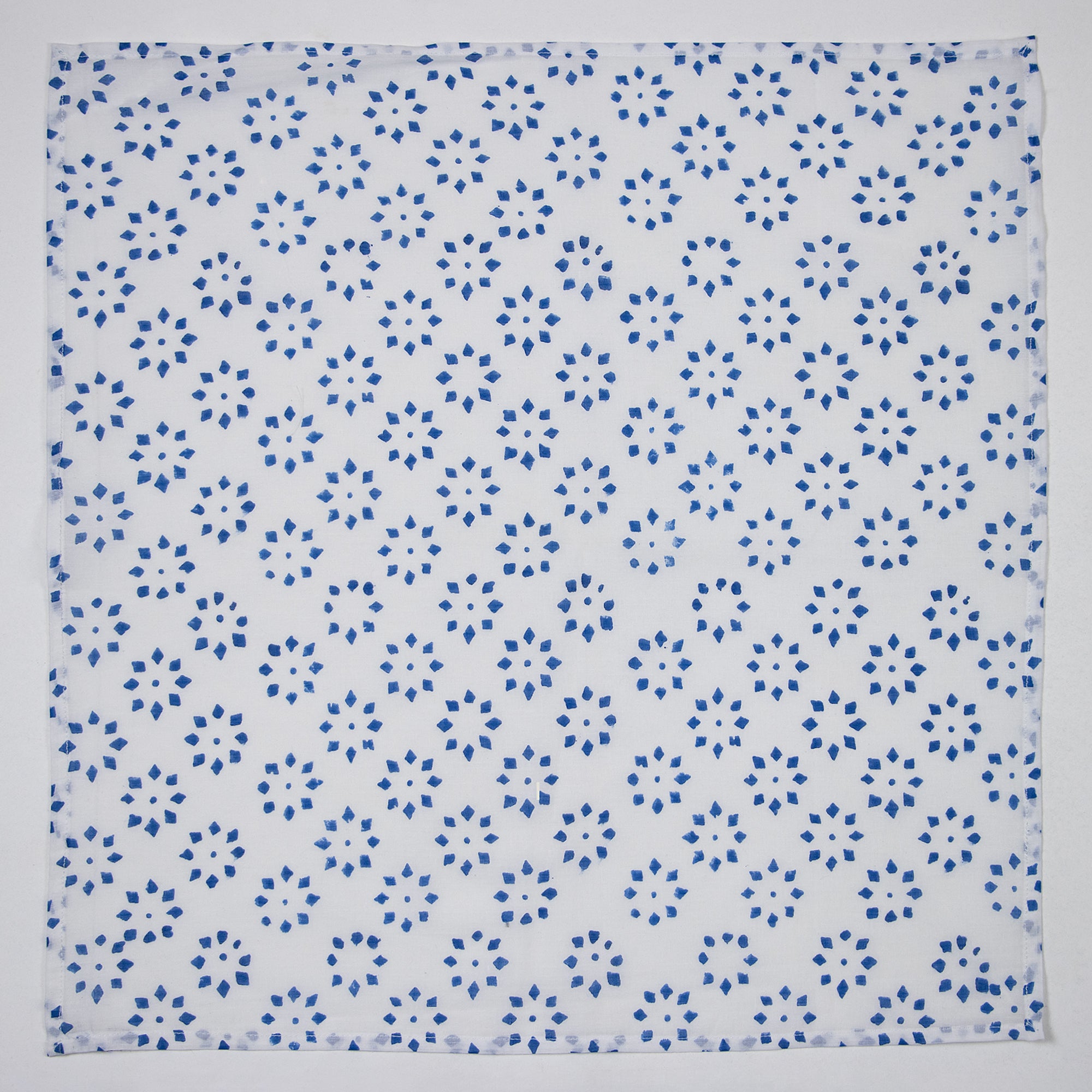Blue Block Flower Print Cotton Cloth Napkins