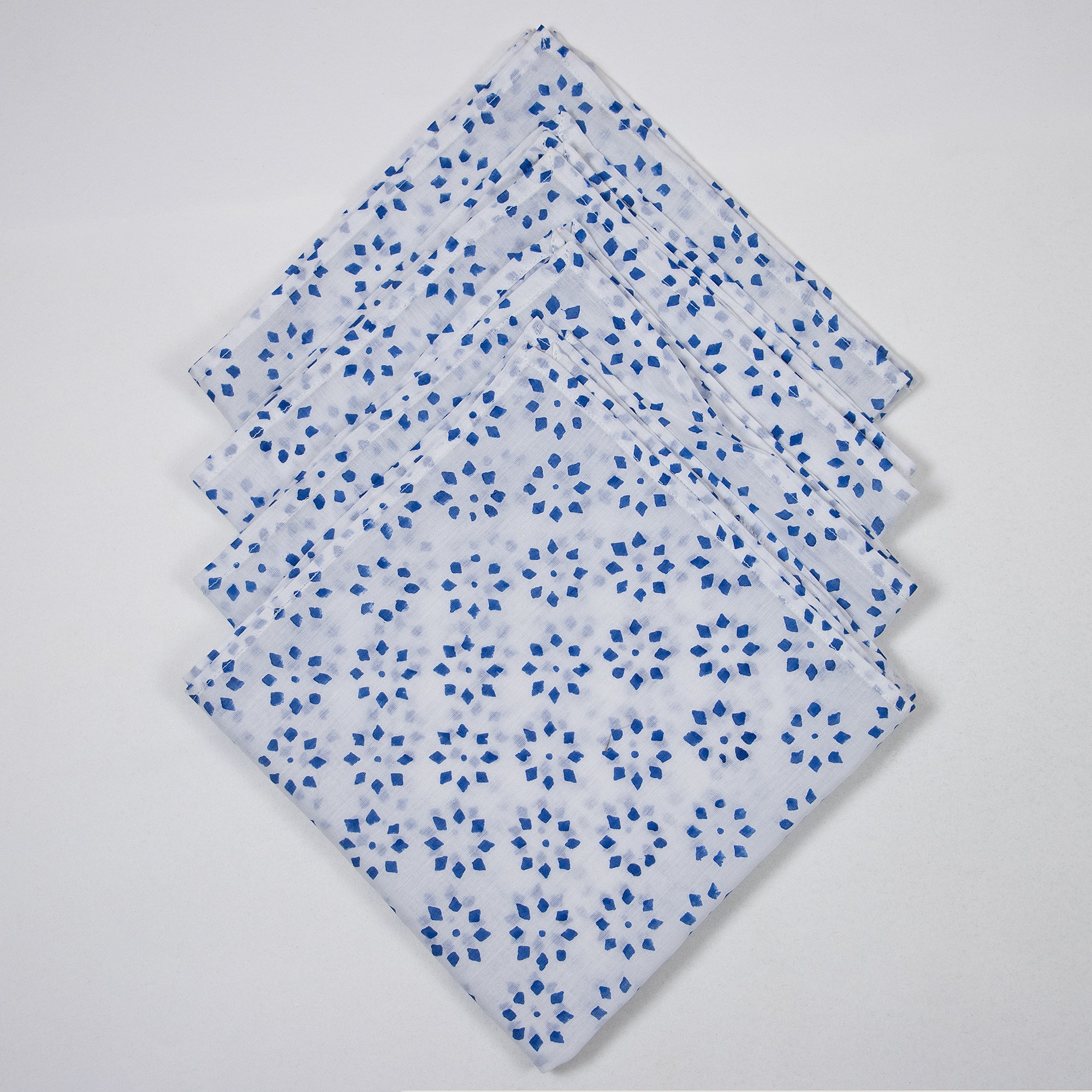 Blue Block Flower Print Cotton Cloth Napkins
