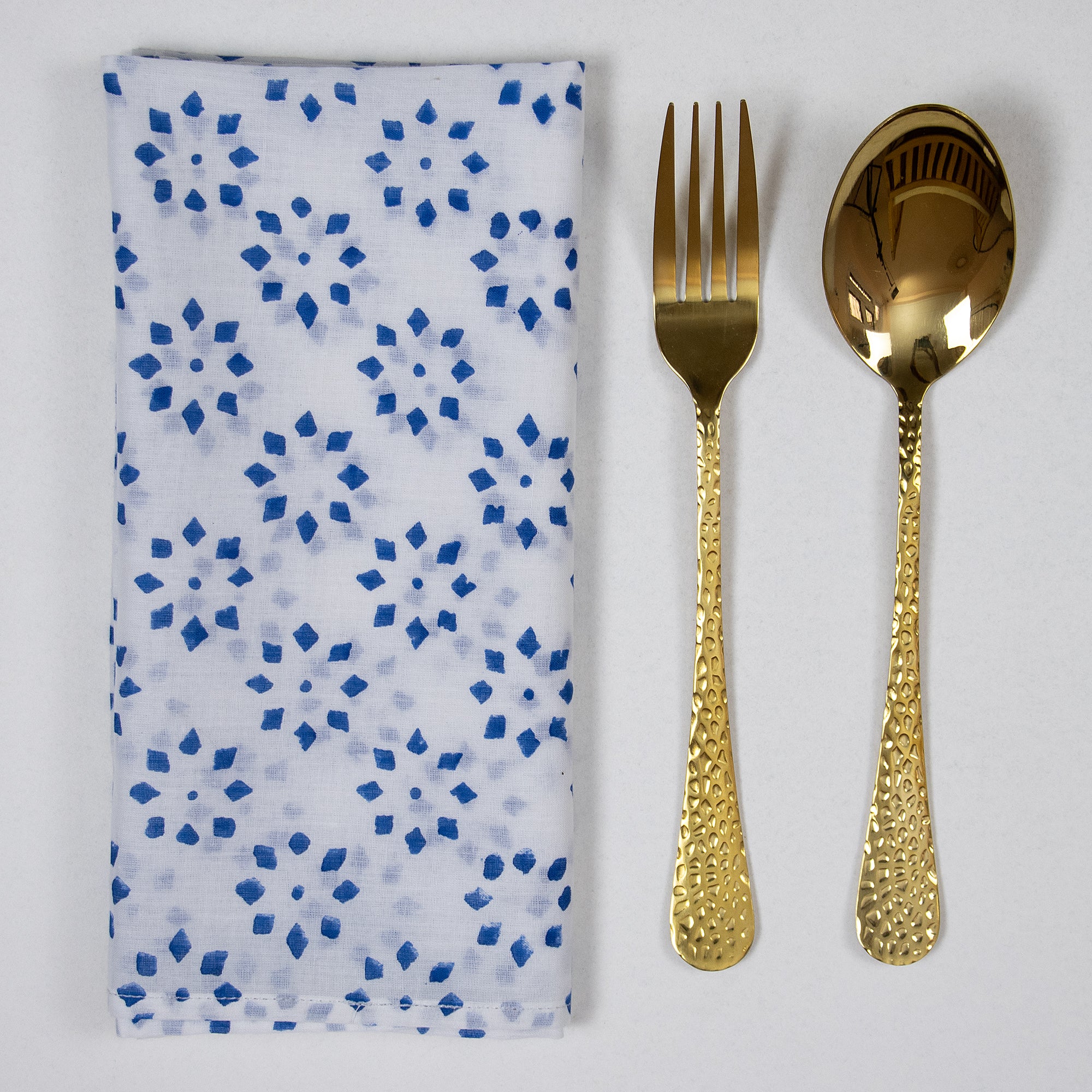 Blue Block Flower Print Cotton Cloth Napkins