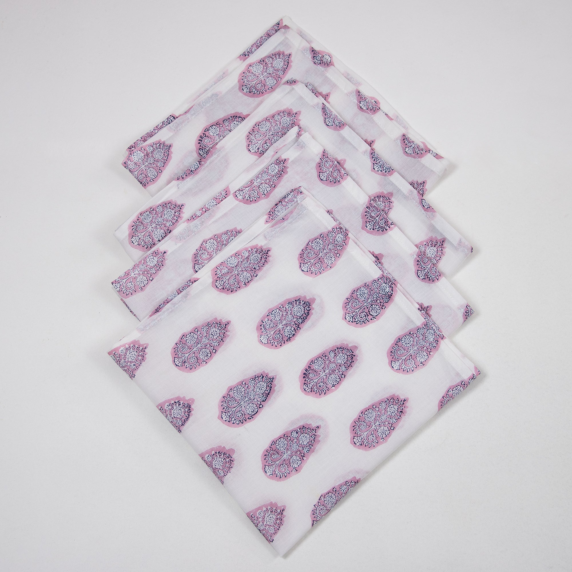 Indian Pink Hand Block Kitchen Cloth Napkins