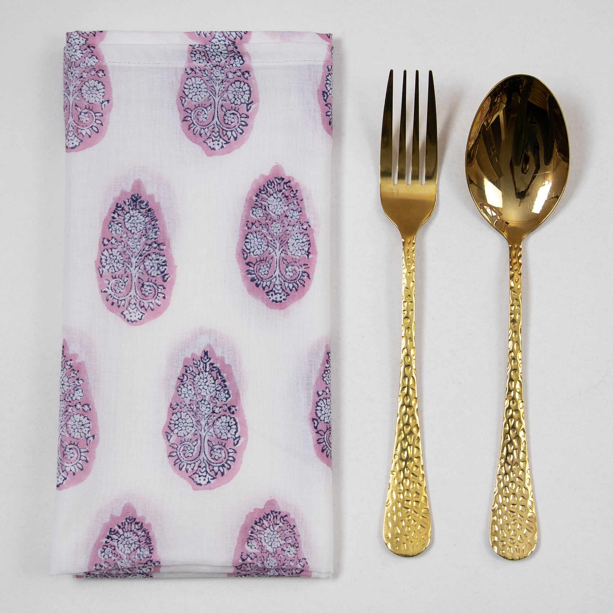 Indian Pink Hand Block Kitchen Cloth Napkins