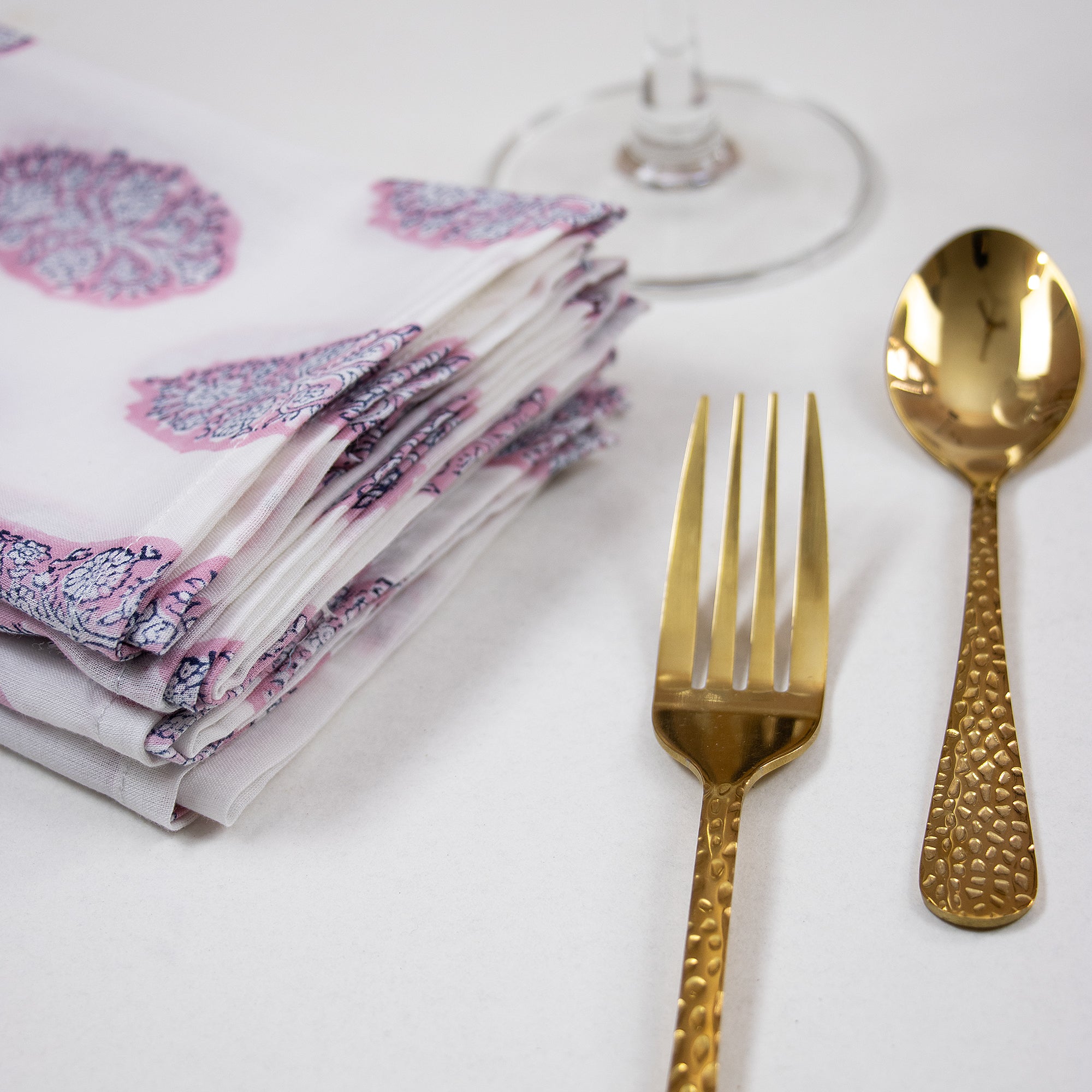 Indian Pink Hand Block Kitchen Cloth Napkins