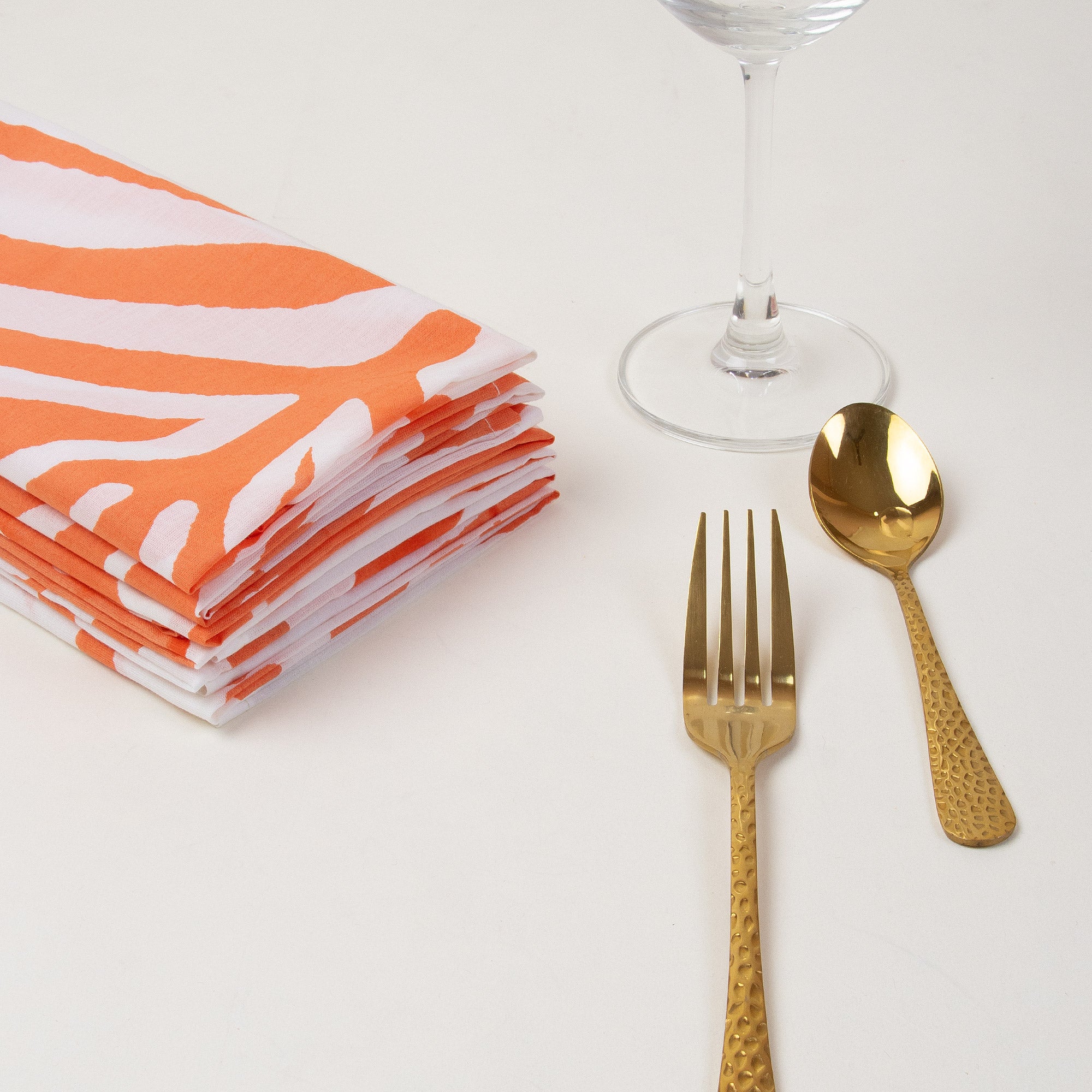 Orange Hand Block Printed Cotton Table Napkins