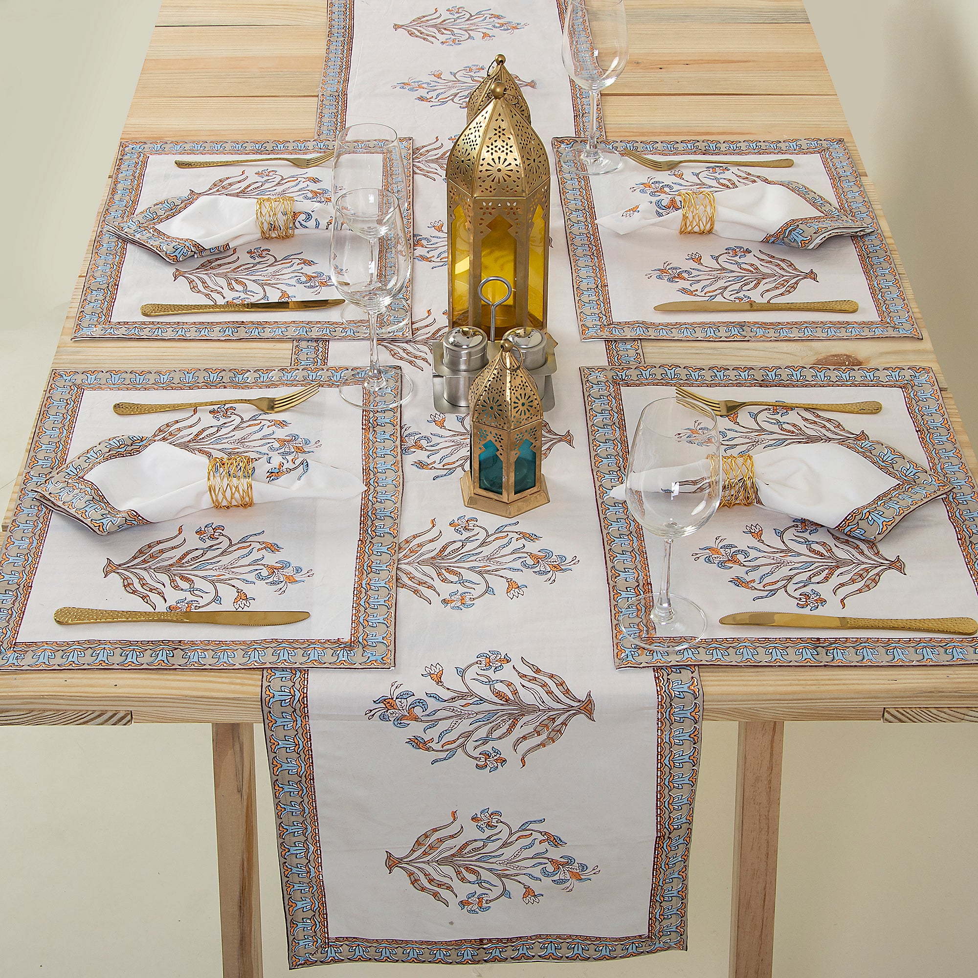 Hand Block Printed Cotton Floral Dinning Table Runners