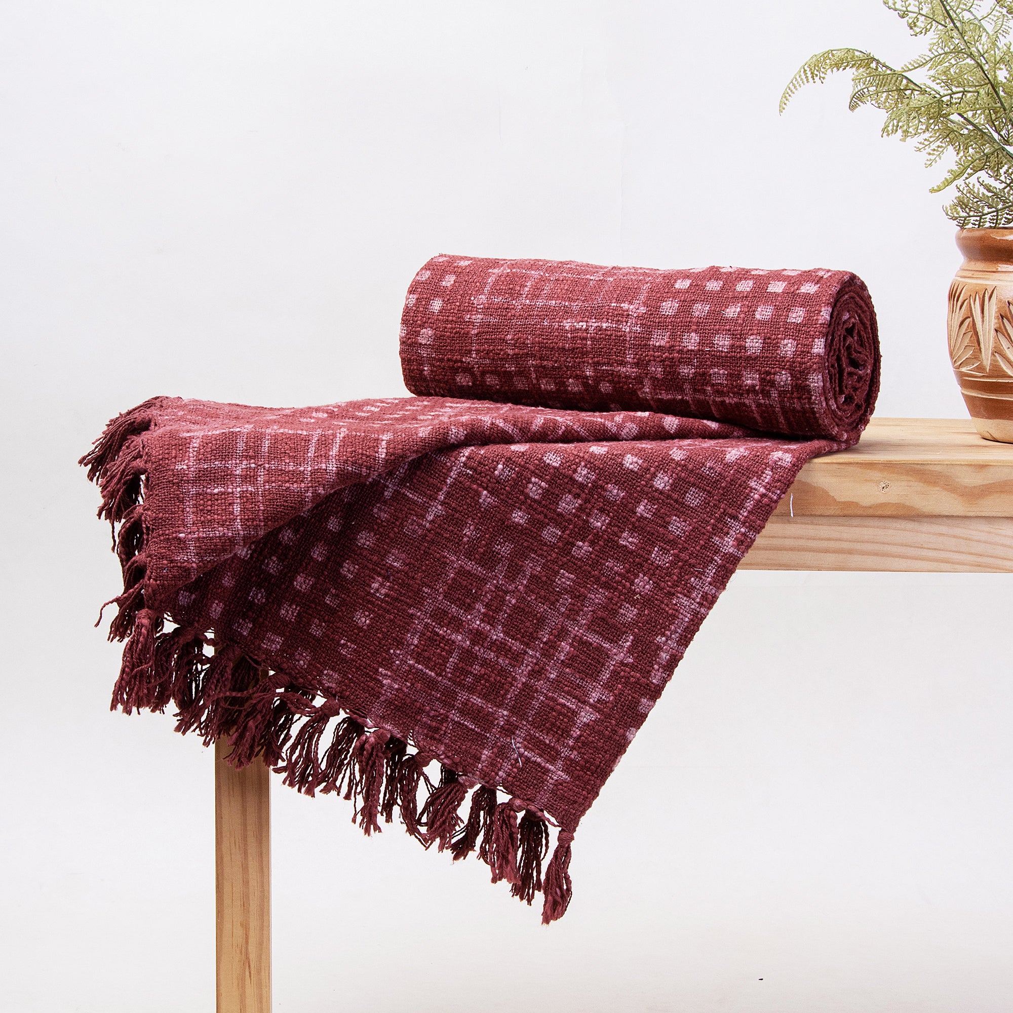 New Maroon Color Soft Cotton Cozy Throws Blankets For Home Decor