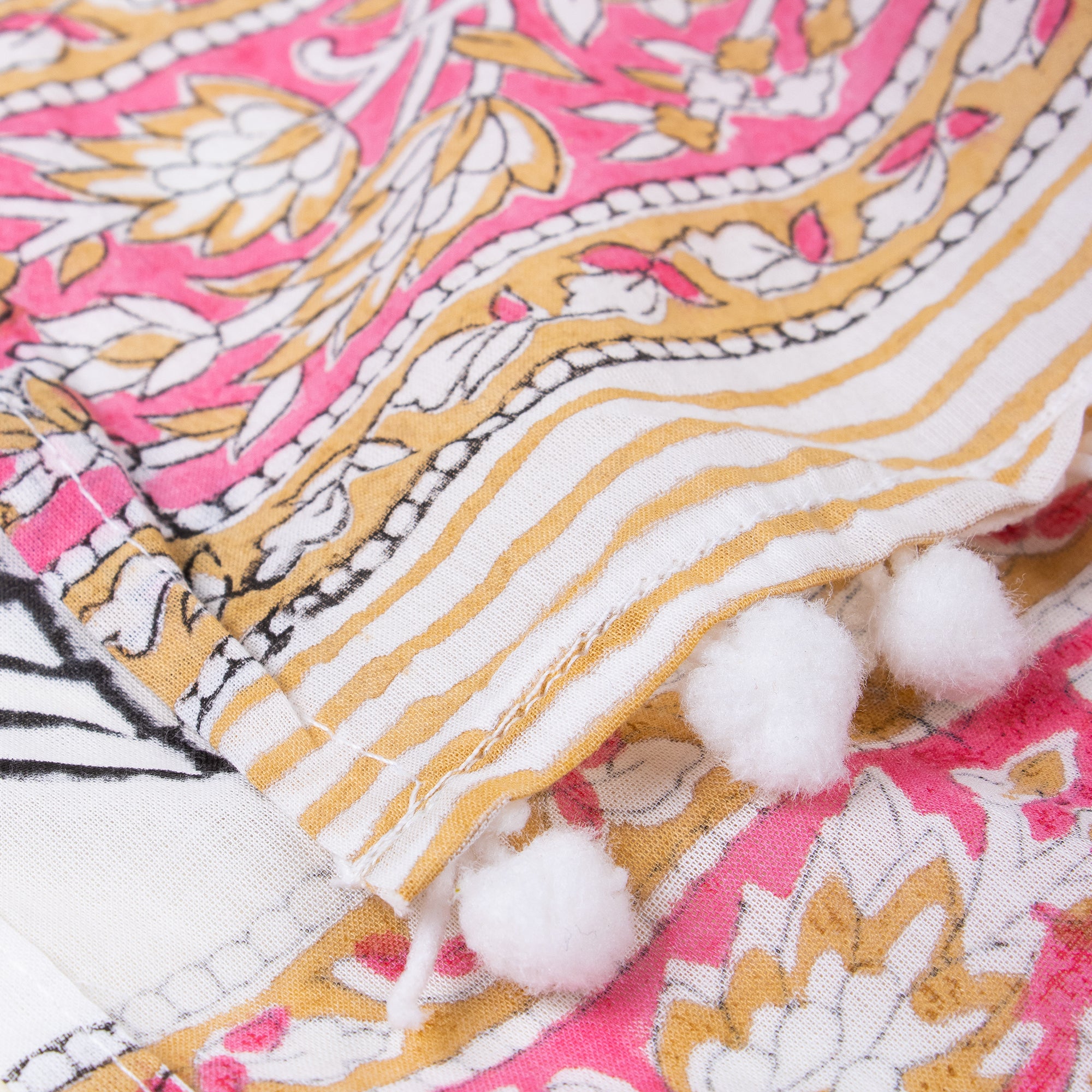 Pink Hand Block Floral Print Cotton Stoles