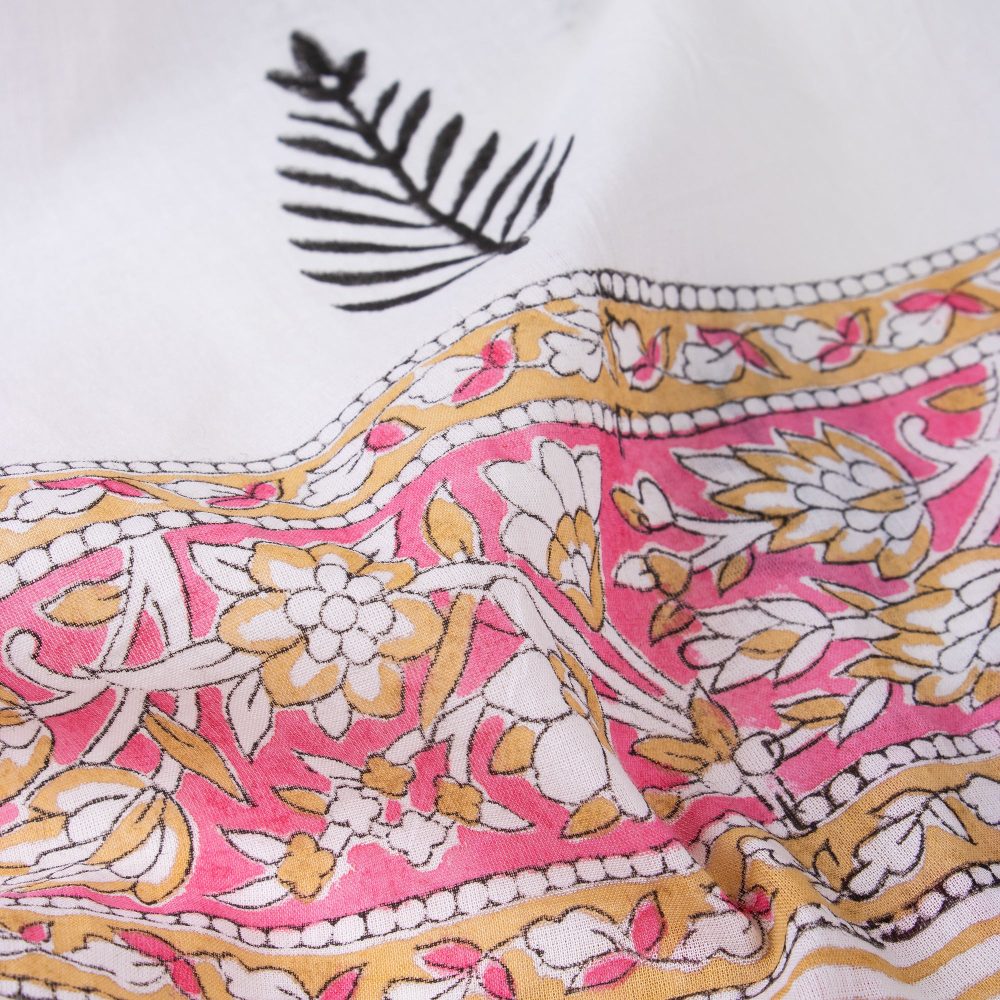 Pink Hand Block Floral Print Cotton Stoles