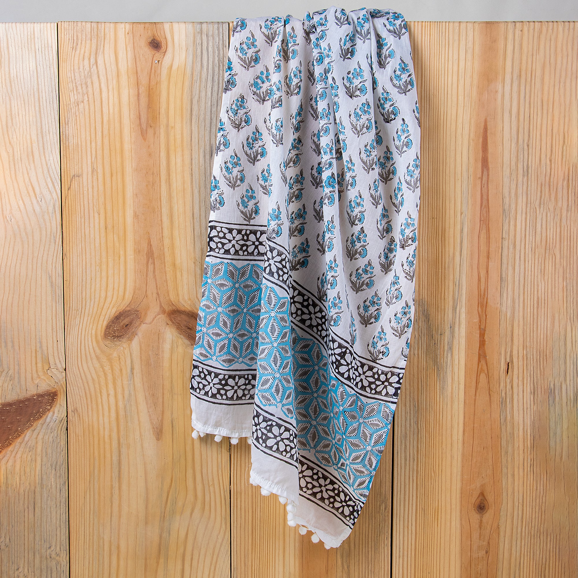 Sky Blue Floral Stylish Cotton Scarves for Women