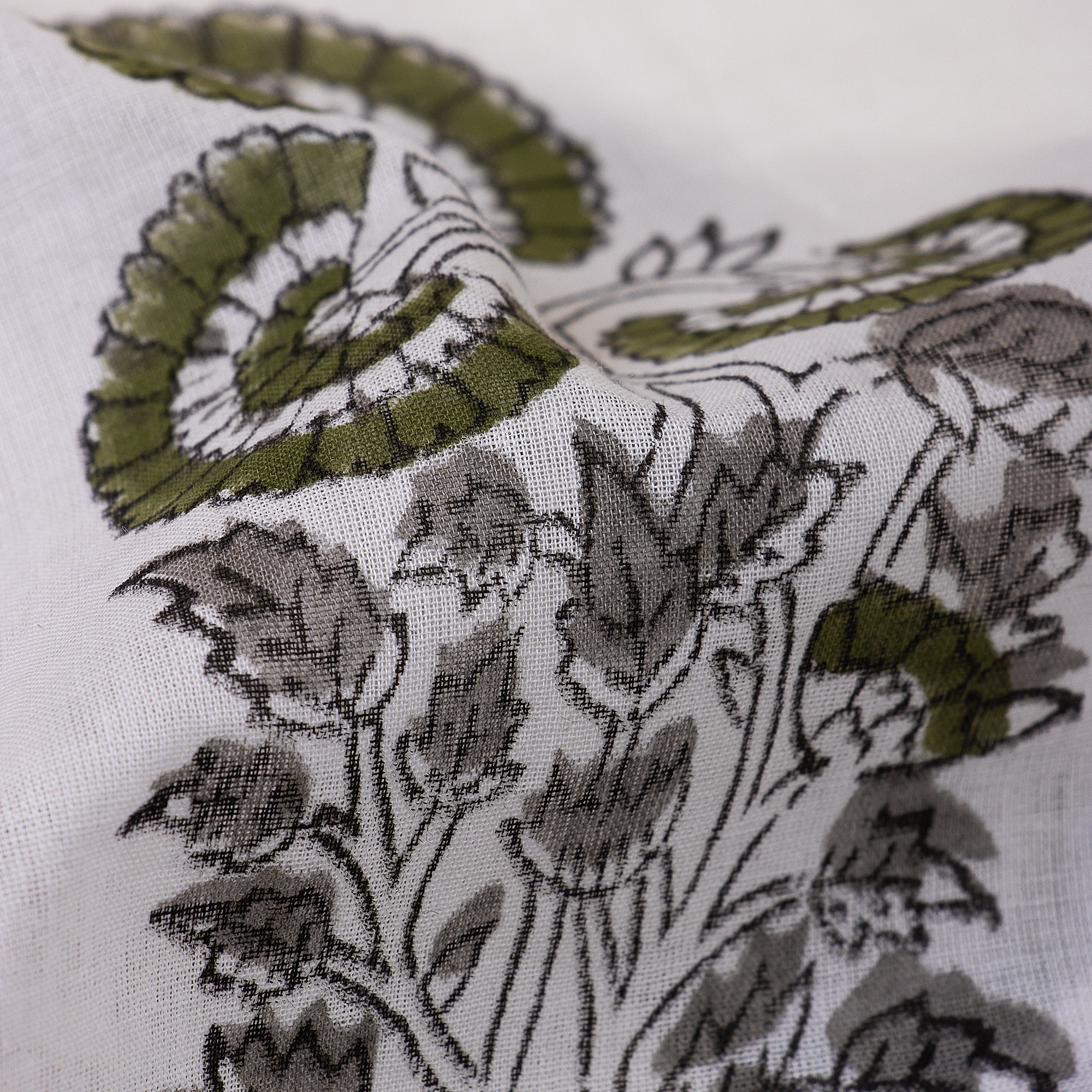 Premium Stylish Green Floral Block Print Cotton Stoles