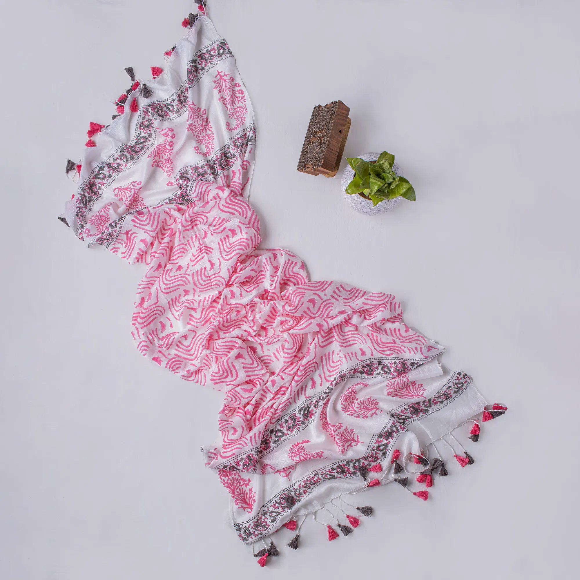 Pink Slate Block Printed Stole For Women