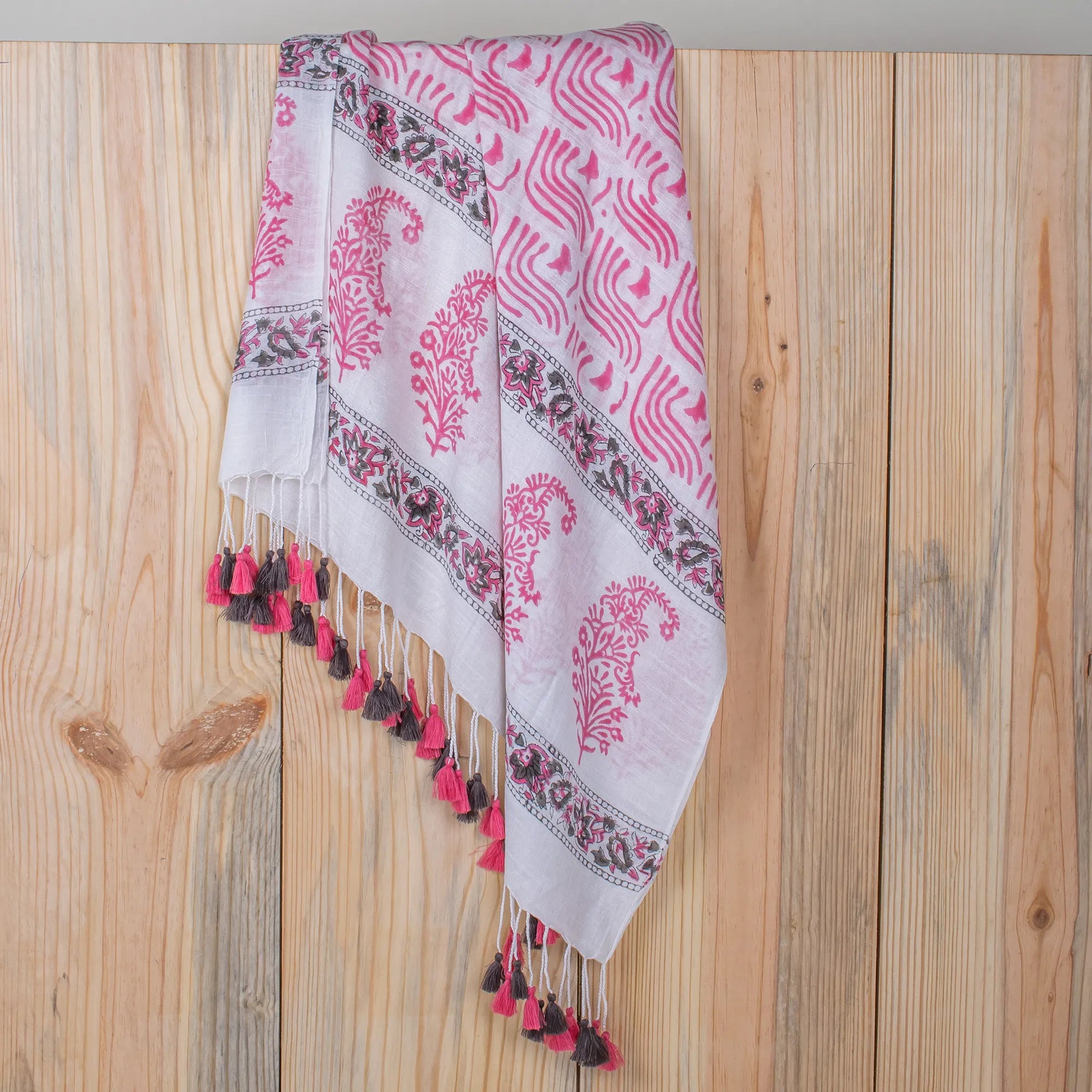 Pink Slate Block Printed Stole For Women