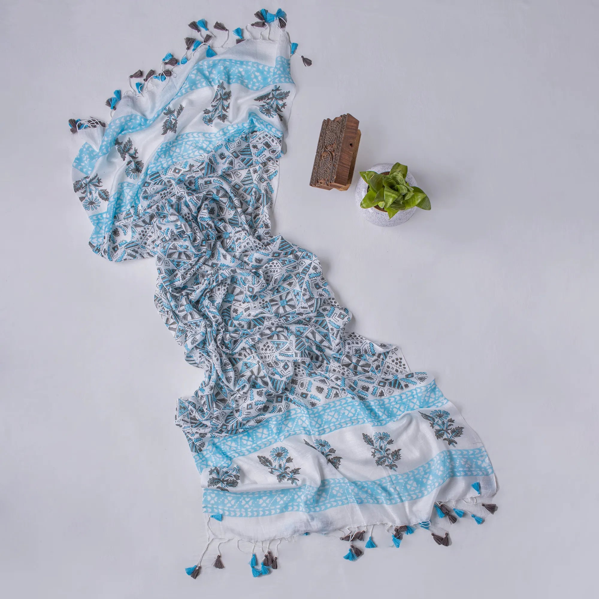 Smokey Blue Printed Fancy Stoles for Ladies
