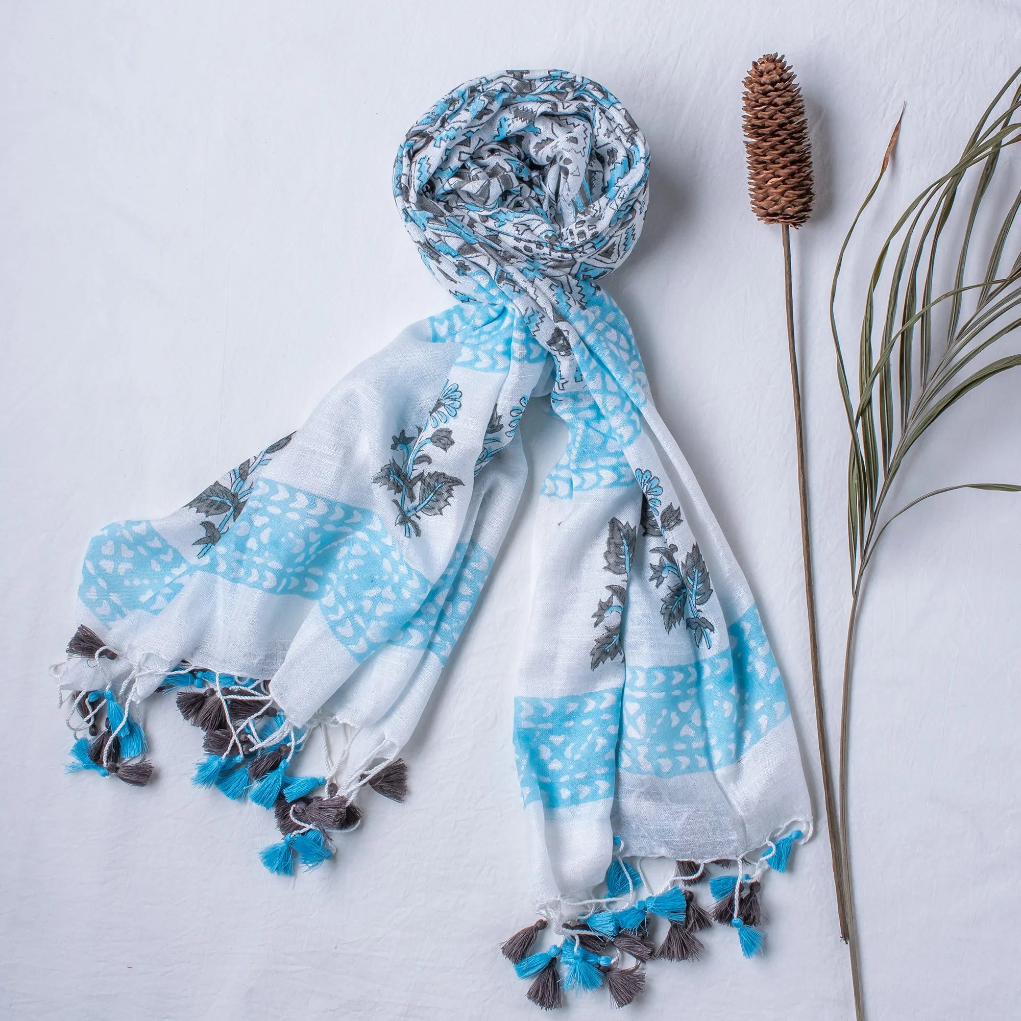 Smokey Blue Printed Fancy Stoles for Ladies
