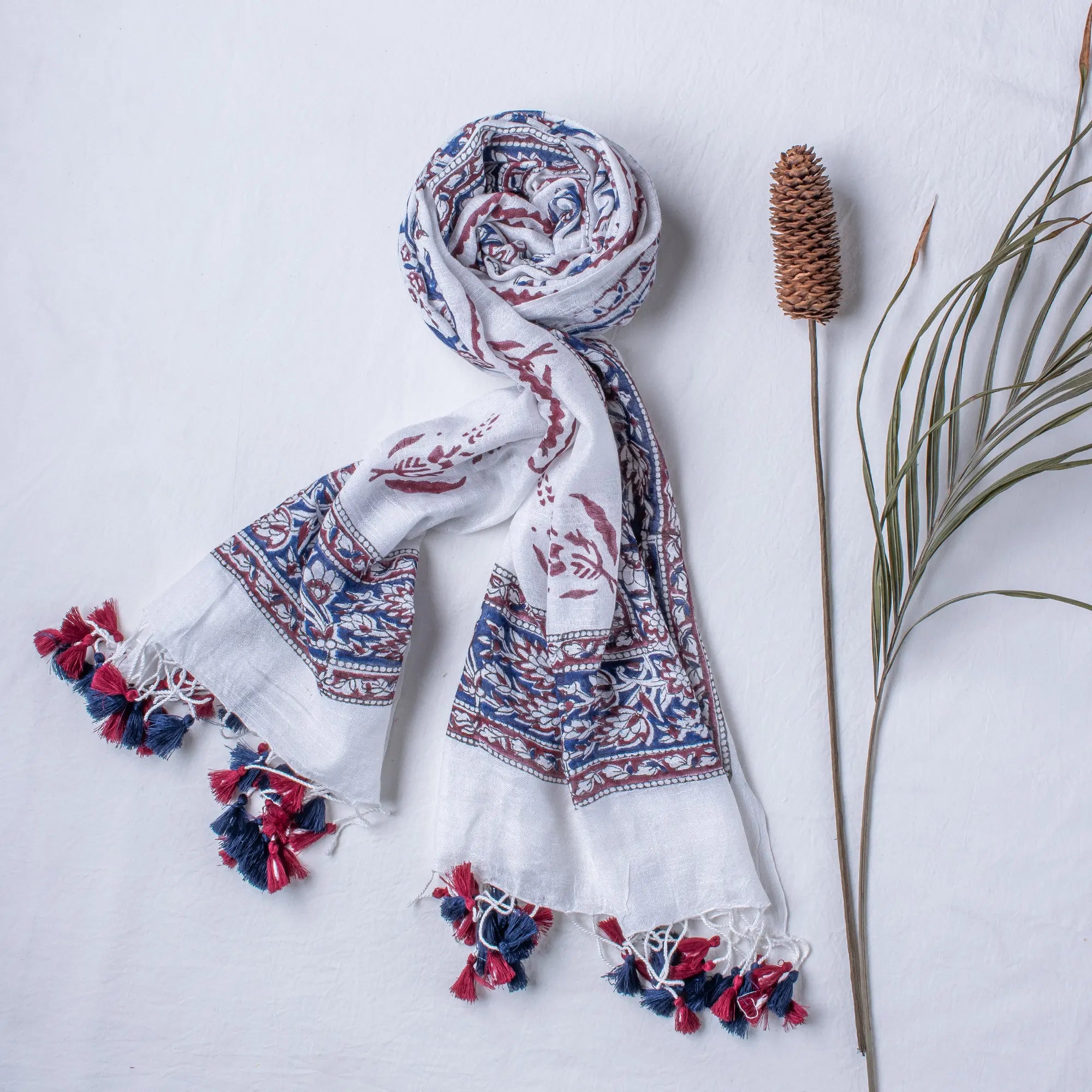 Maroon Twilight Block Printed Cotton Stoles