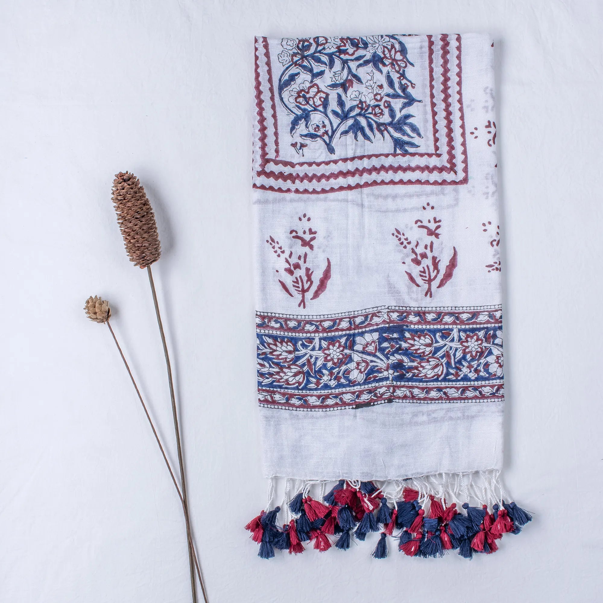 Maroon Twilight Block Printed Cotton Stoles