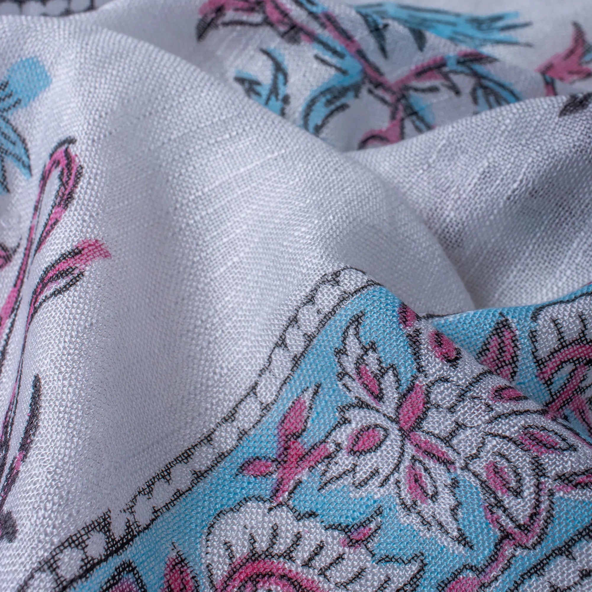 Blush Blue Block Printed Cotton Stole for Women