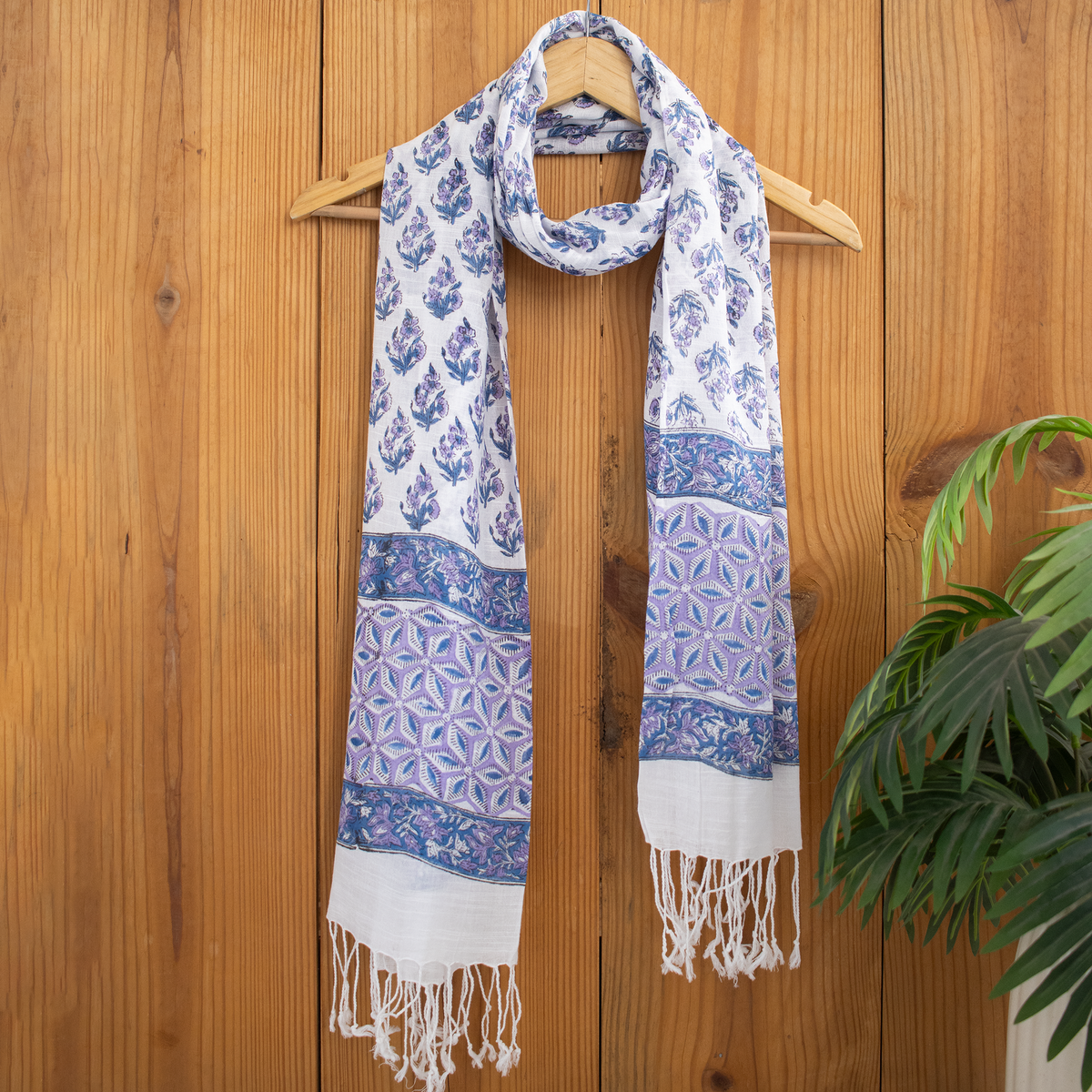 Blue Floral Travel Linen Stole for Ladies