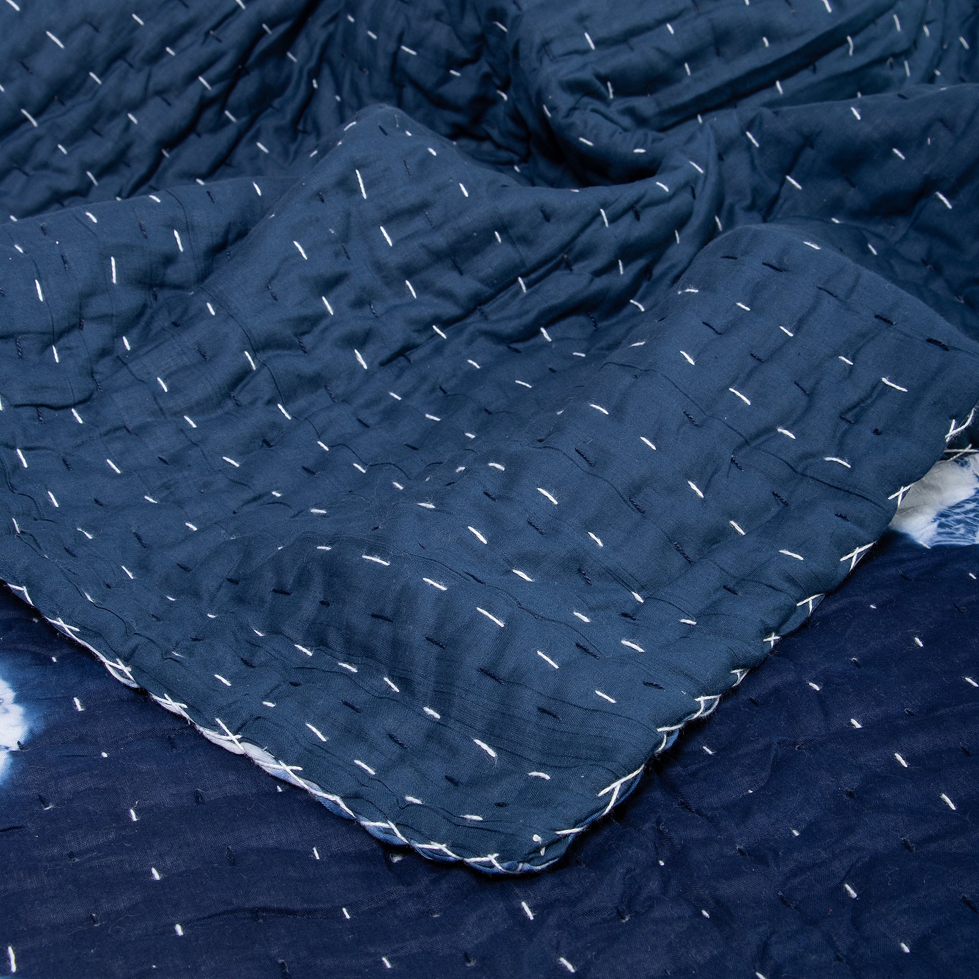 Indian Hand Dyed Blue Polkas Dots Kantha quilts