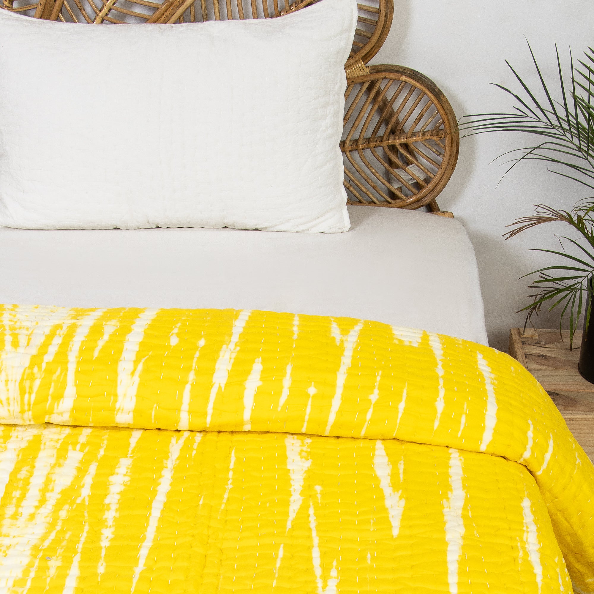 Yellow Natural Tie Dye Cotton Handmade Indian Kantha Quilts