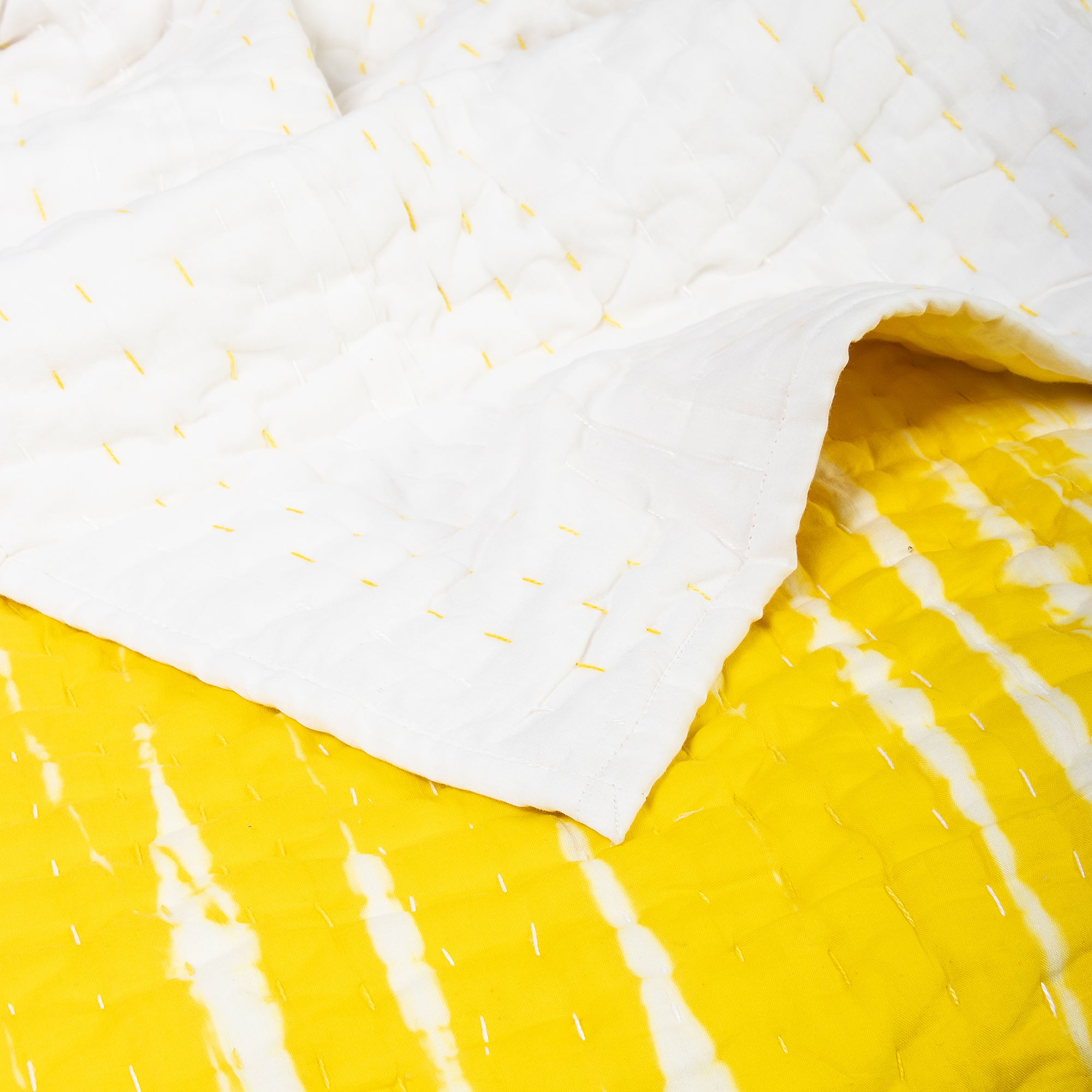 Yellow Natural Tie Dye Cotton Handmade Indian Kantha Quilts