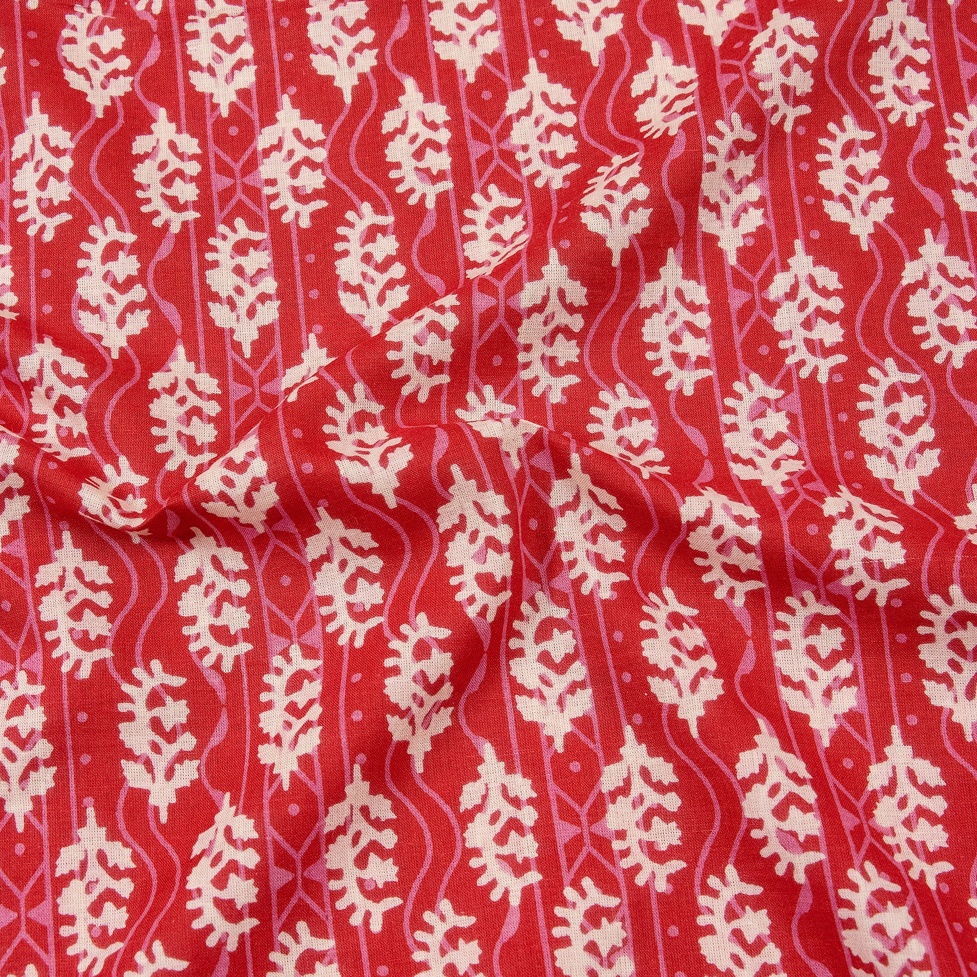 Red Booti Hand Block Print Dabu Fabric
