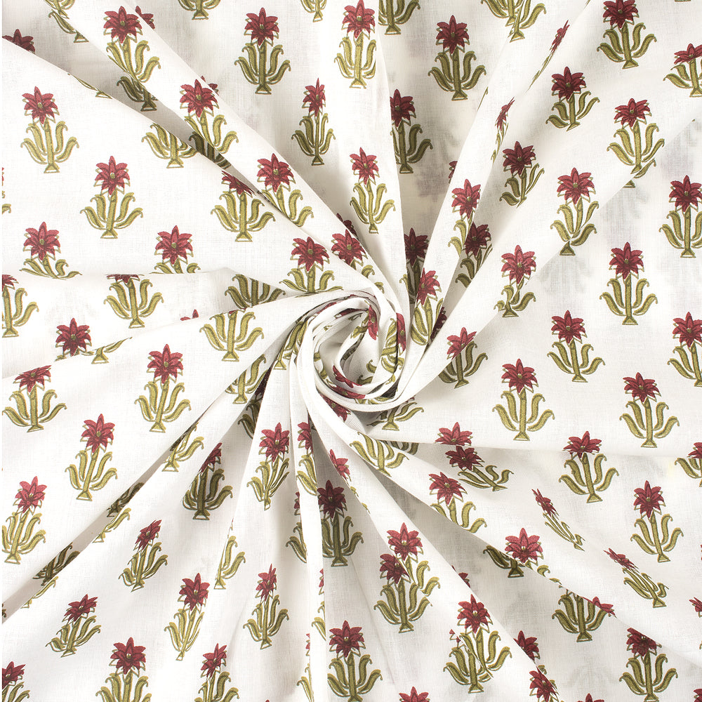 Red Booti Hand Block Print Fabric Online