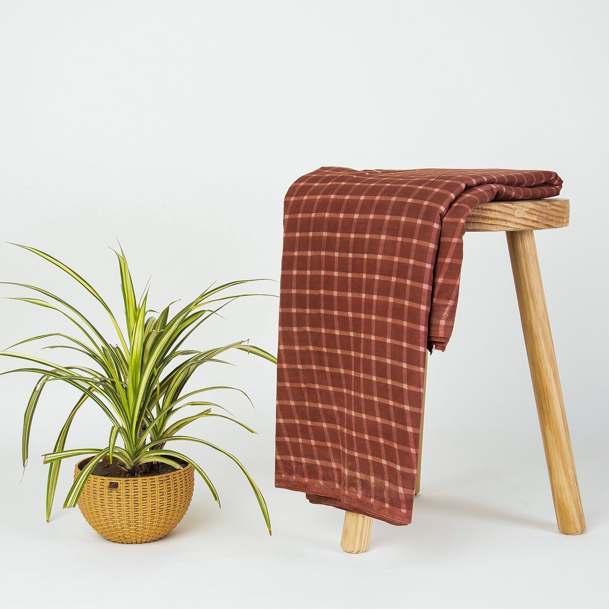 Red Checks Hand Block Print Dabu Fabric