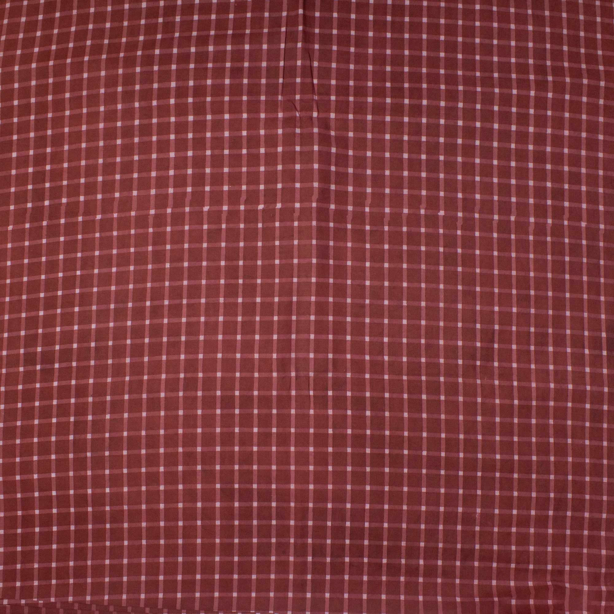 Red Checks Hand Block Print Dabu Fabric